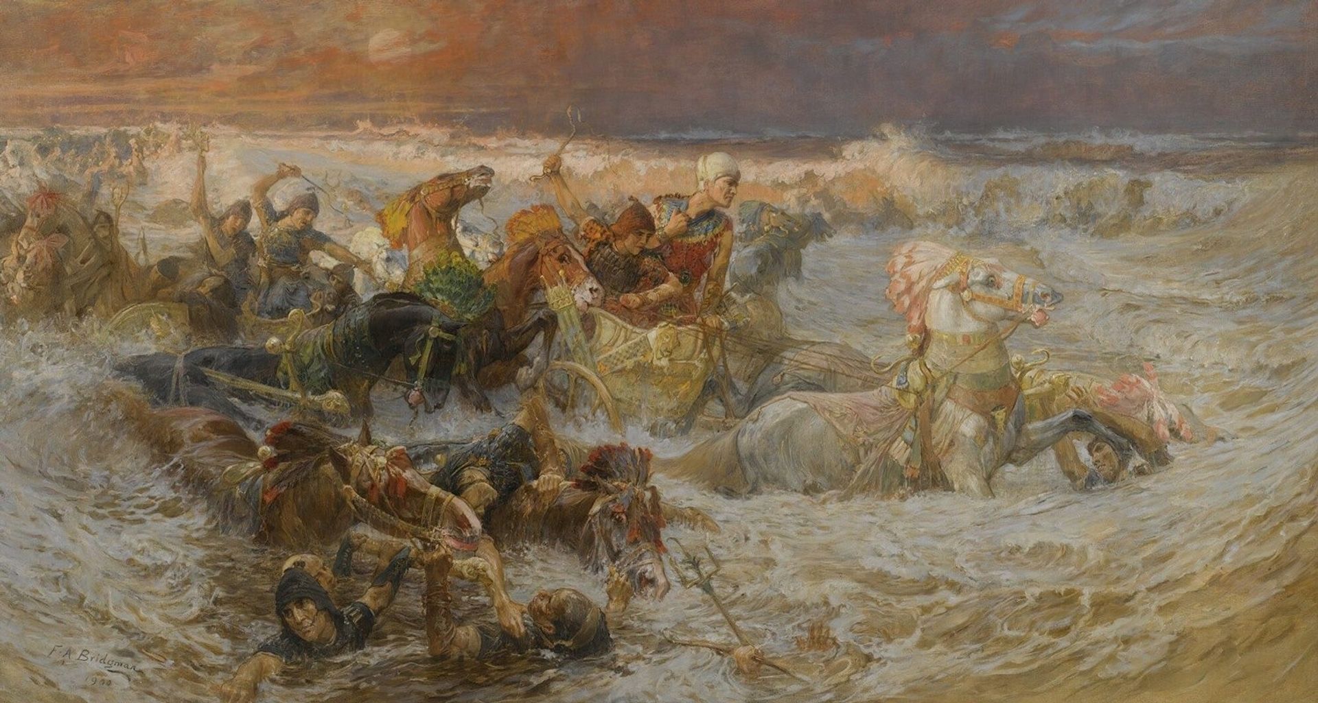 Pharaoh And His Army Engulfed By The Red Sea by Frederick Arthur Bridgman