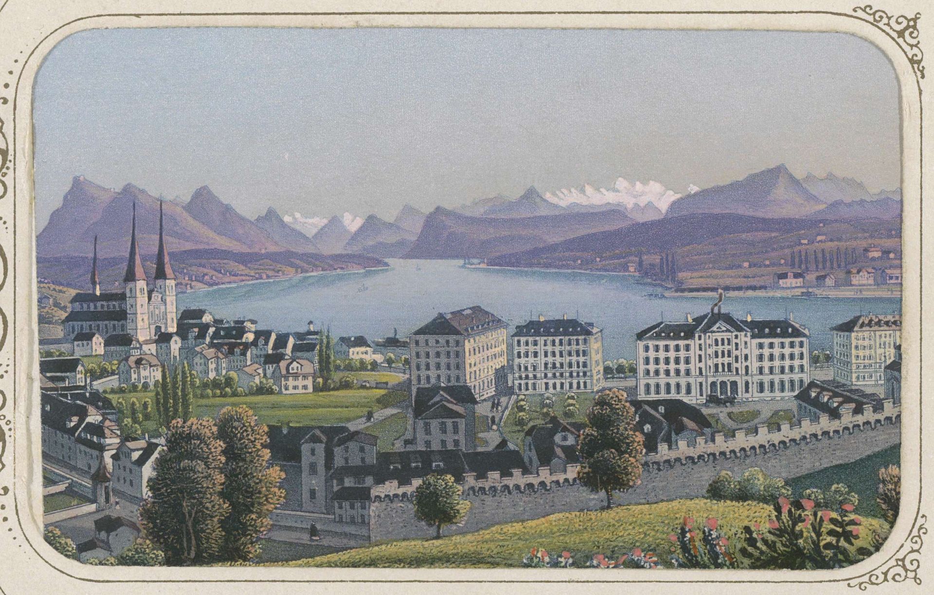 Gezicht op de stad Luzern en het meer by Rudolf Dikenmann