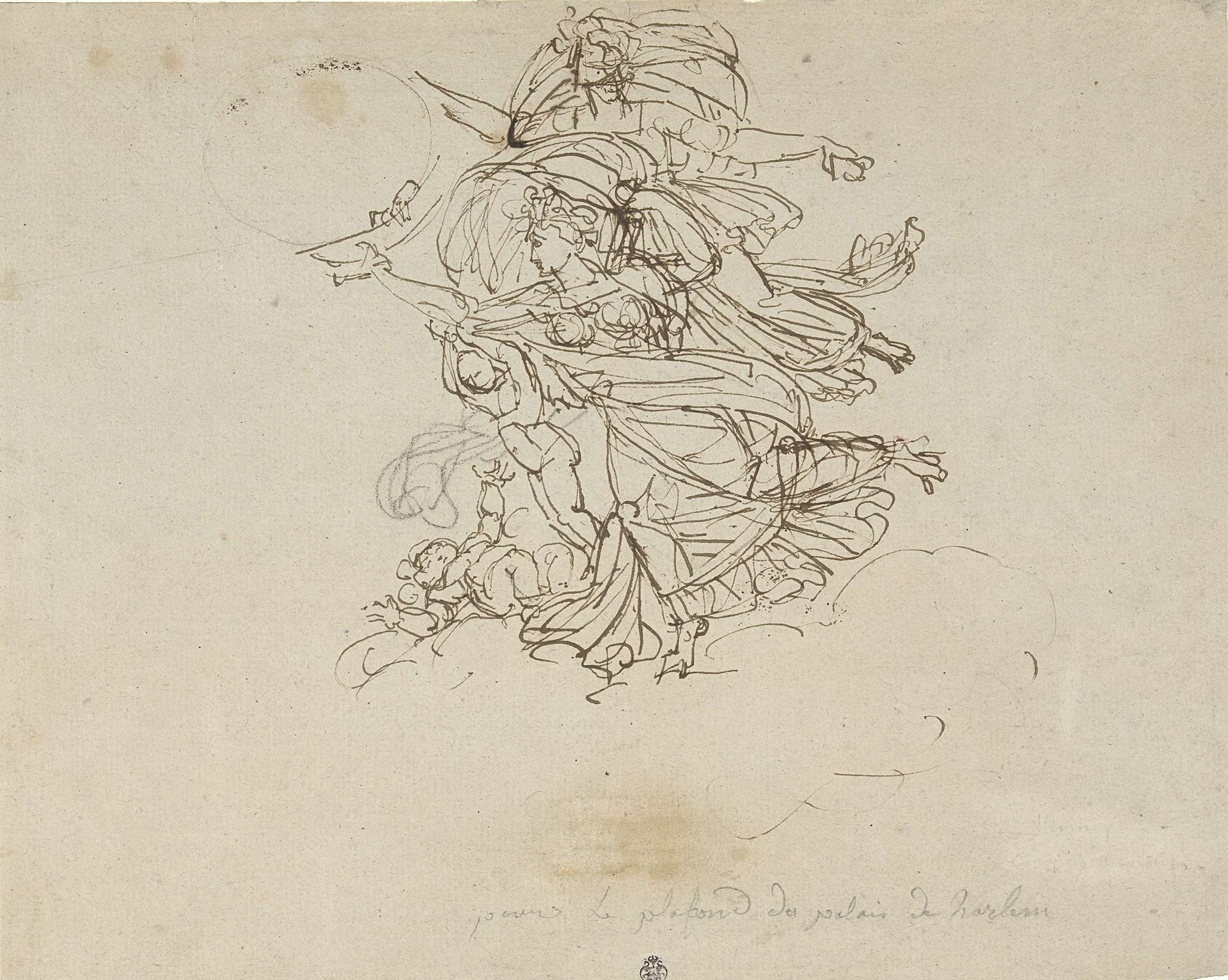 Ontwerp voor figuurgroep in het paleis van koning Lodewijk Napoleon te Haarlem by Philippe Auguste Hennequin