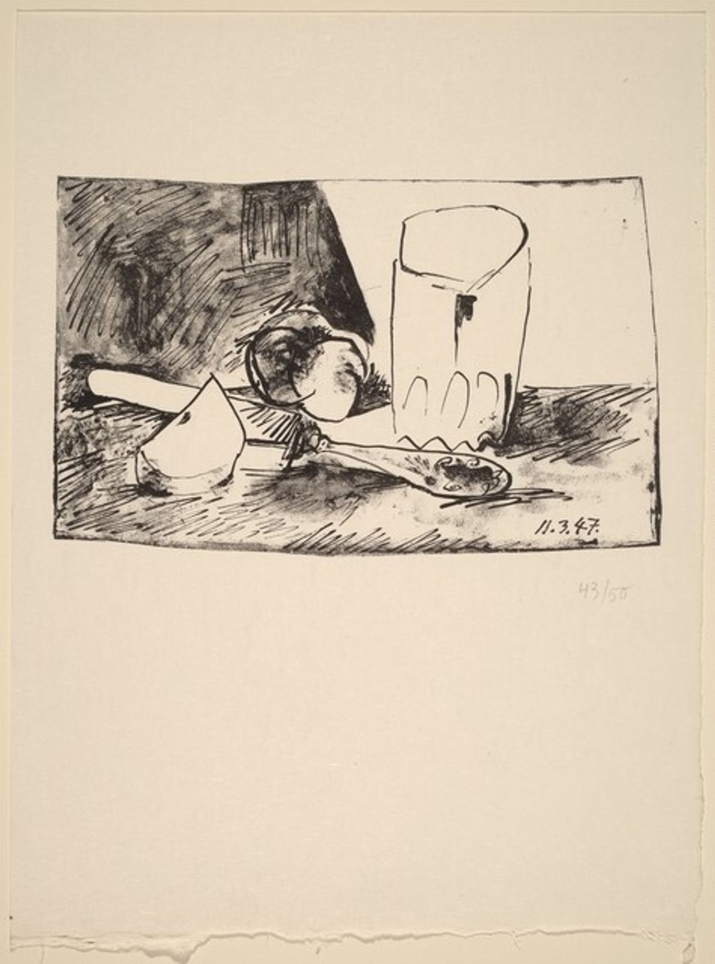 Pommes, verre et couteau (Apples, Glass, and Knife) by Pablo Picasso