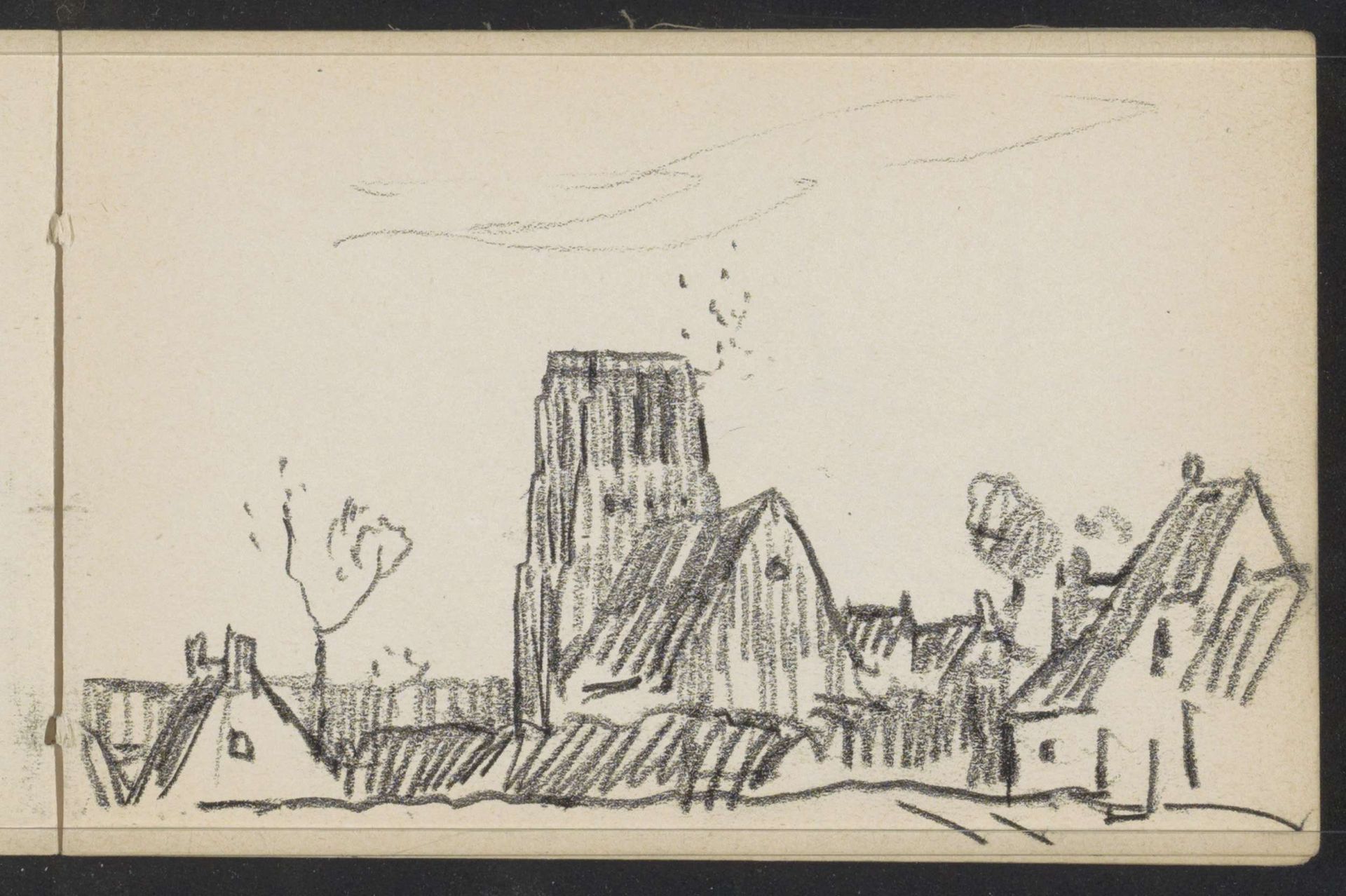 Dorpsgezicht met kerktoren by Alexander Shilling
