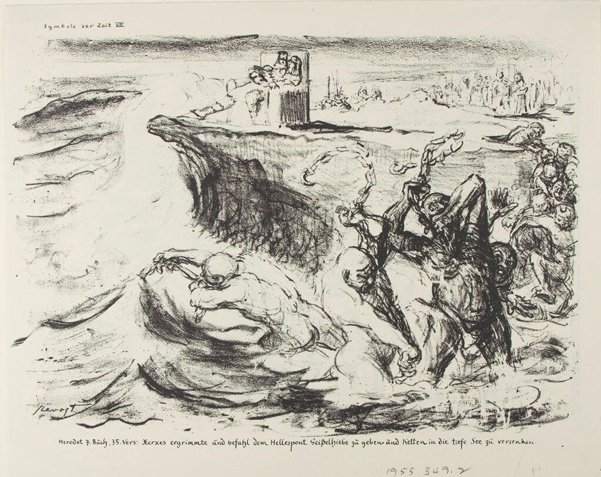 Xerxes at the Hellespont (Allegory on Sea Power), from "Bildermann," 13, Oct. 5, 1916 by Max Slevogt