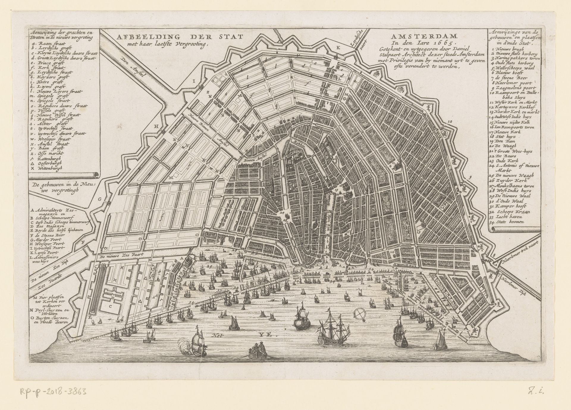 Plattegrond van Amsterdam in het jaar 1665 na de vierde uitleg by Anonymous
