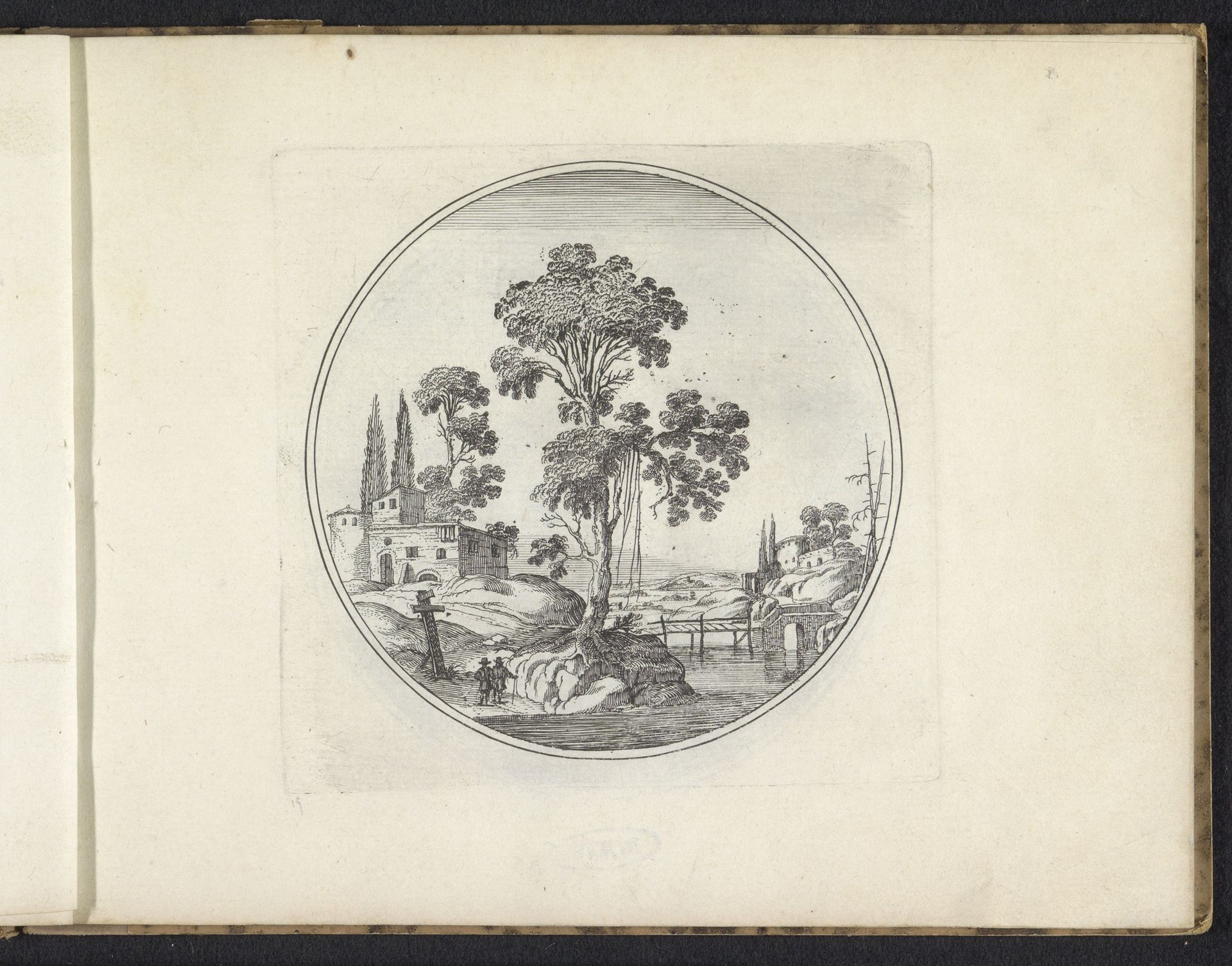 Landschap met en boom en een houten bewegwijzeringspaal by Chaerles de Hooch