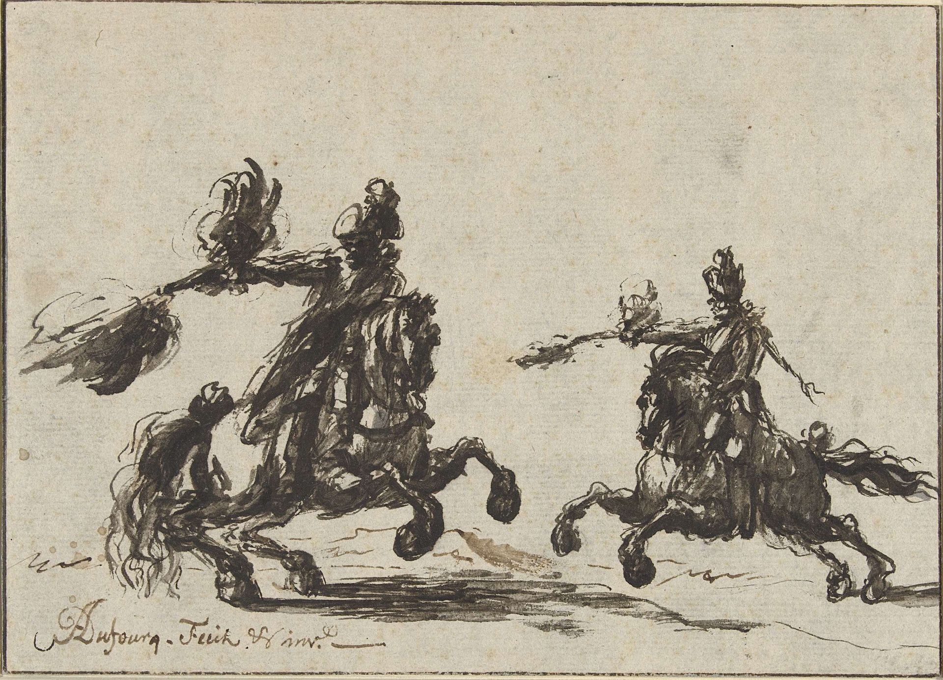 Twee schietende ruiters by A. Dufourcq