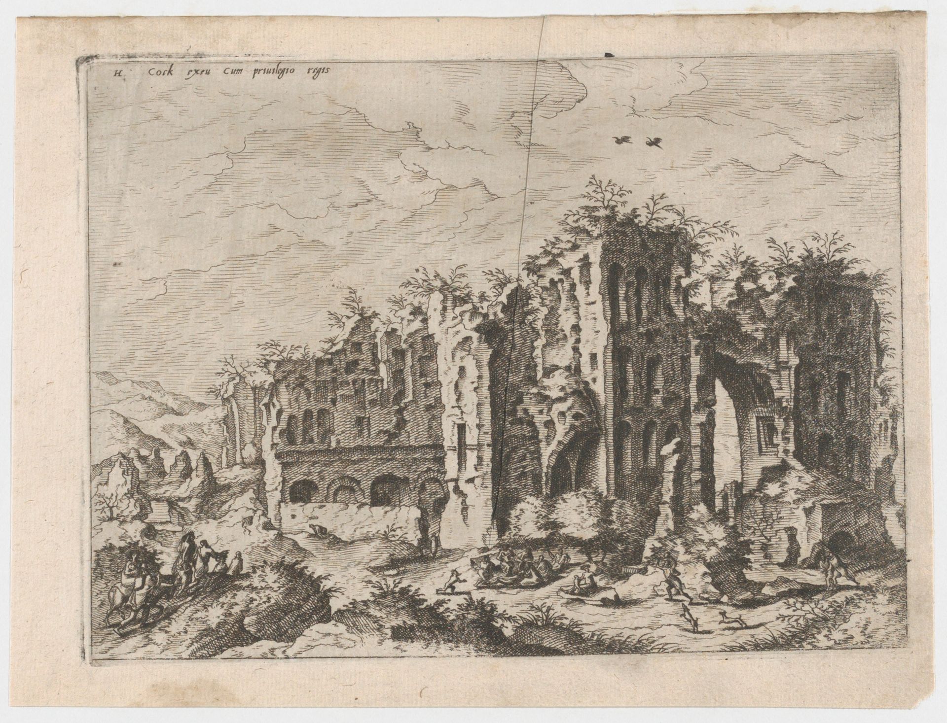 Massive Ruins with Many Figures in the Foreground from the series Roman Ruins and Buildings by Johannes van Doetecum I