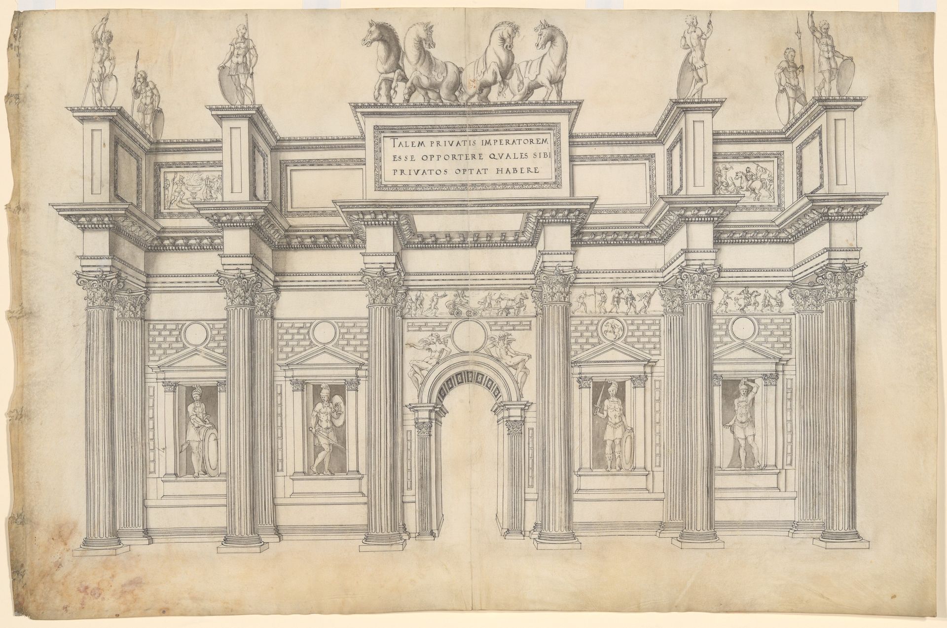 A Monumental Archway with Five Bays in the Corinthian Order by Jacques Androuet Du Cerceau