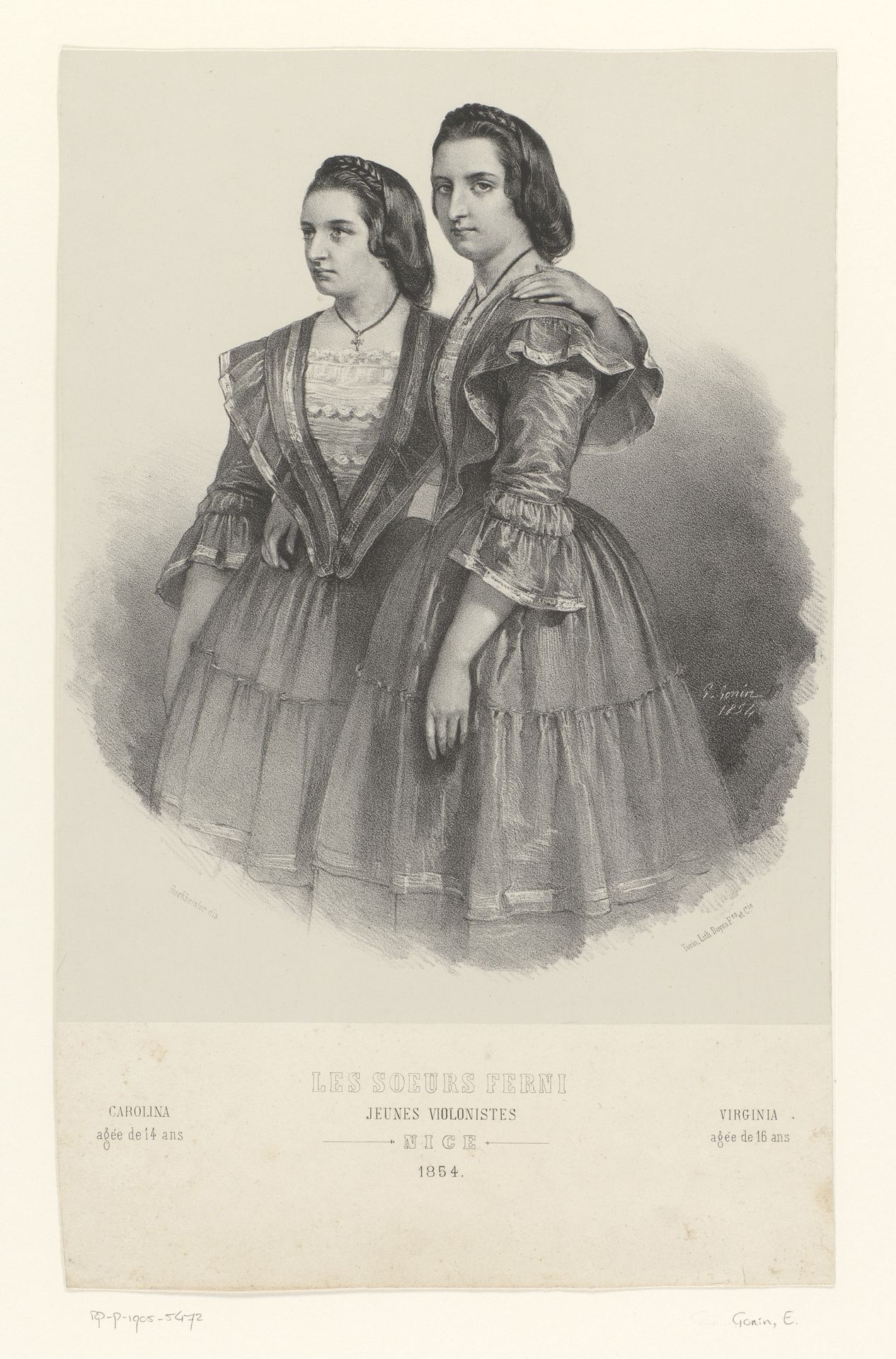 Dubbelportret van de gezusters Ferni, violistes by Enrico Gonin