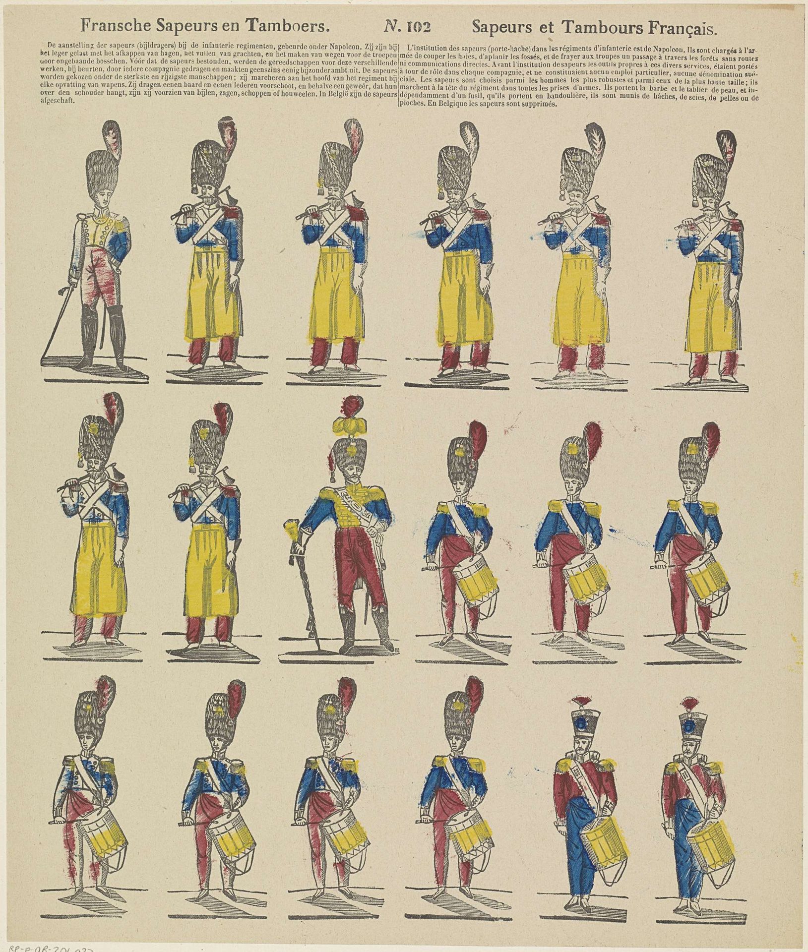 Fransche sapeurs en tamboers / Sapeurs et tambours Français by Philippus Jacobus Brepols