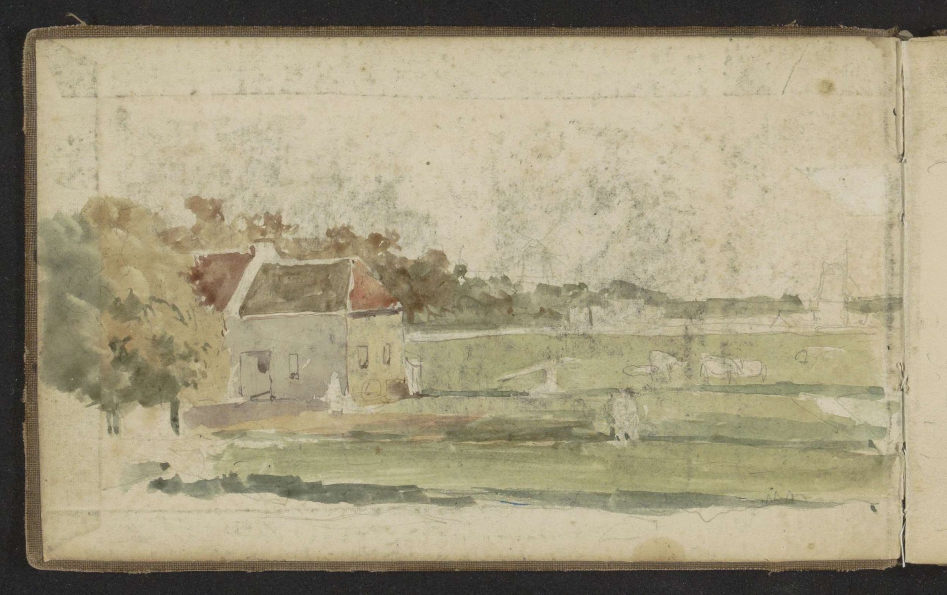 Landschap met een huis en molen by Johan Hendrik Weissenbruch