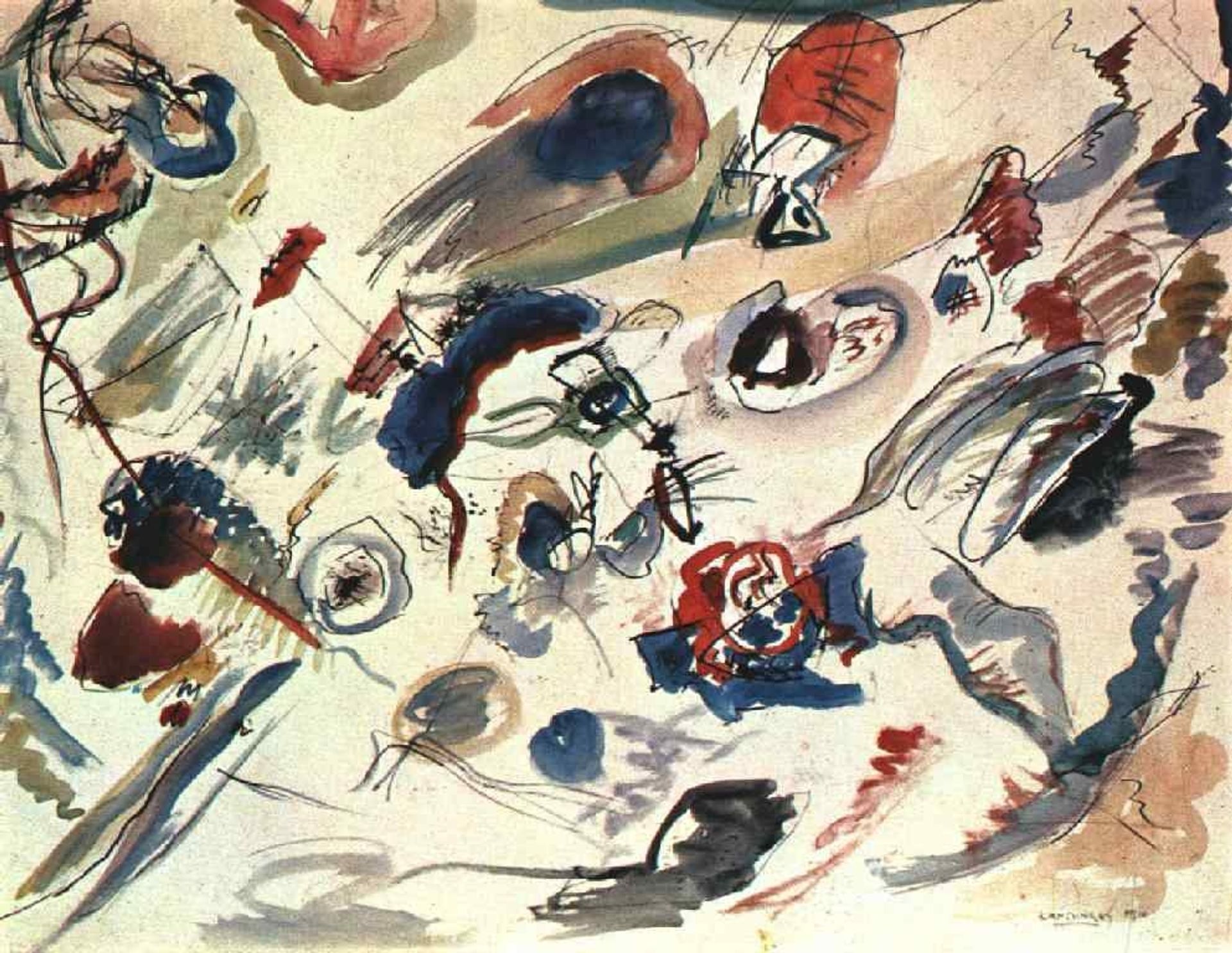 First abstract watercolor by Wassily Kandinsky