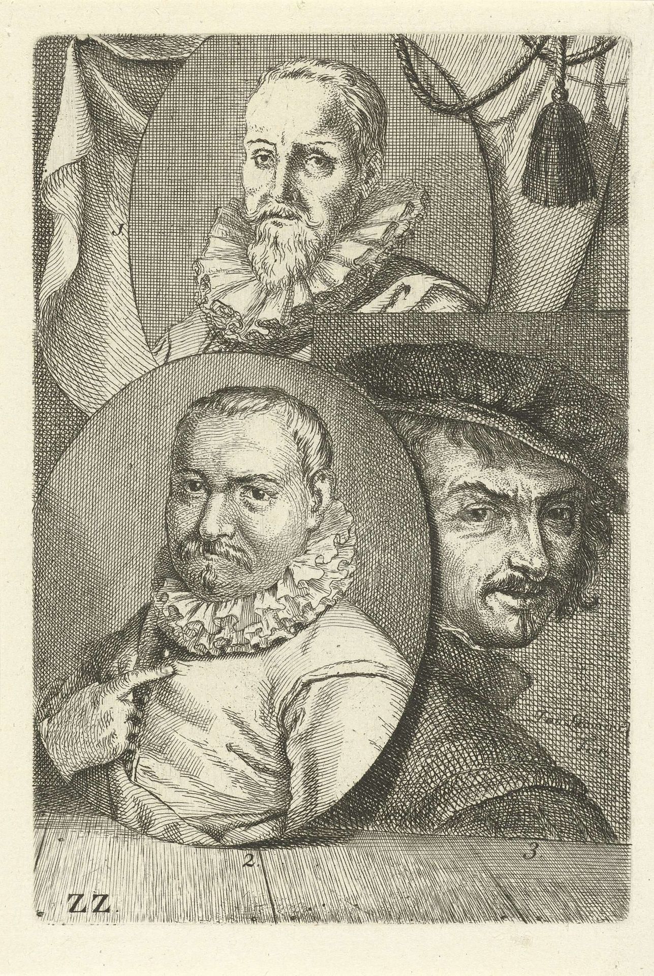 Portretten van Aart Jansz. Druyvestein, Roelant Savery en Frans Hals by Jan l' Admiral