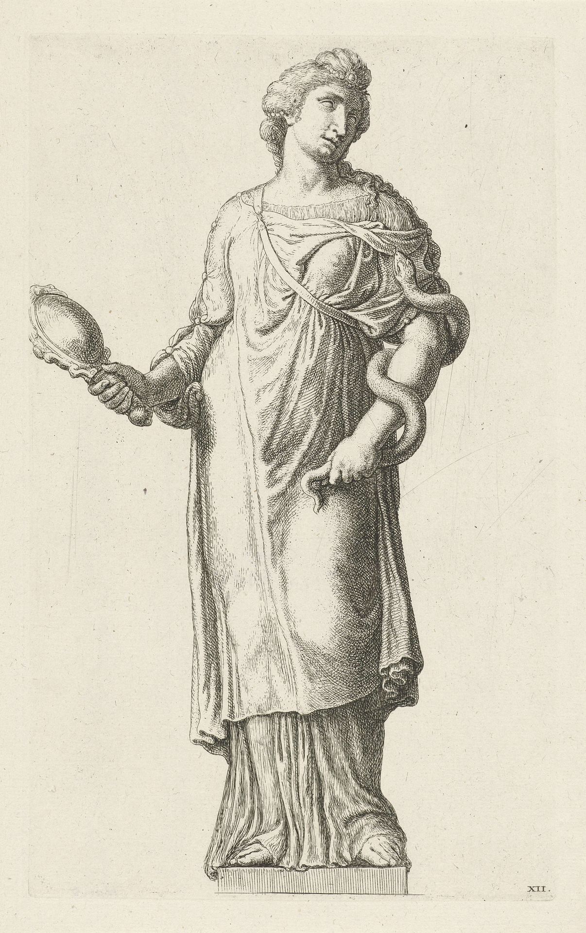 Beeld van Prudentia (Voorzichtigheid) op de voorgevel van het Stadhuis op de Dam by Hubert Quellinus