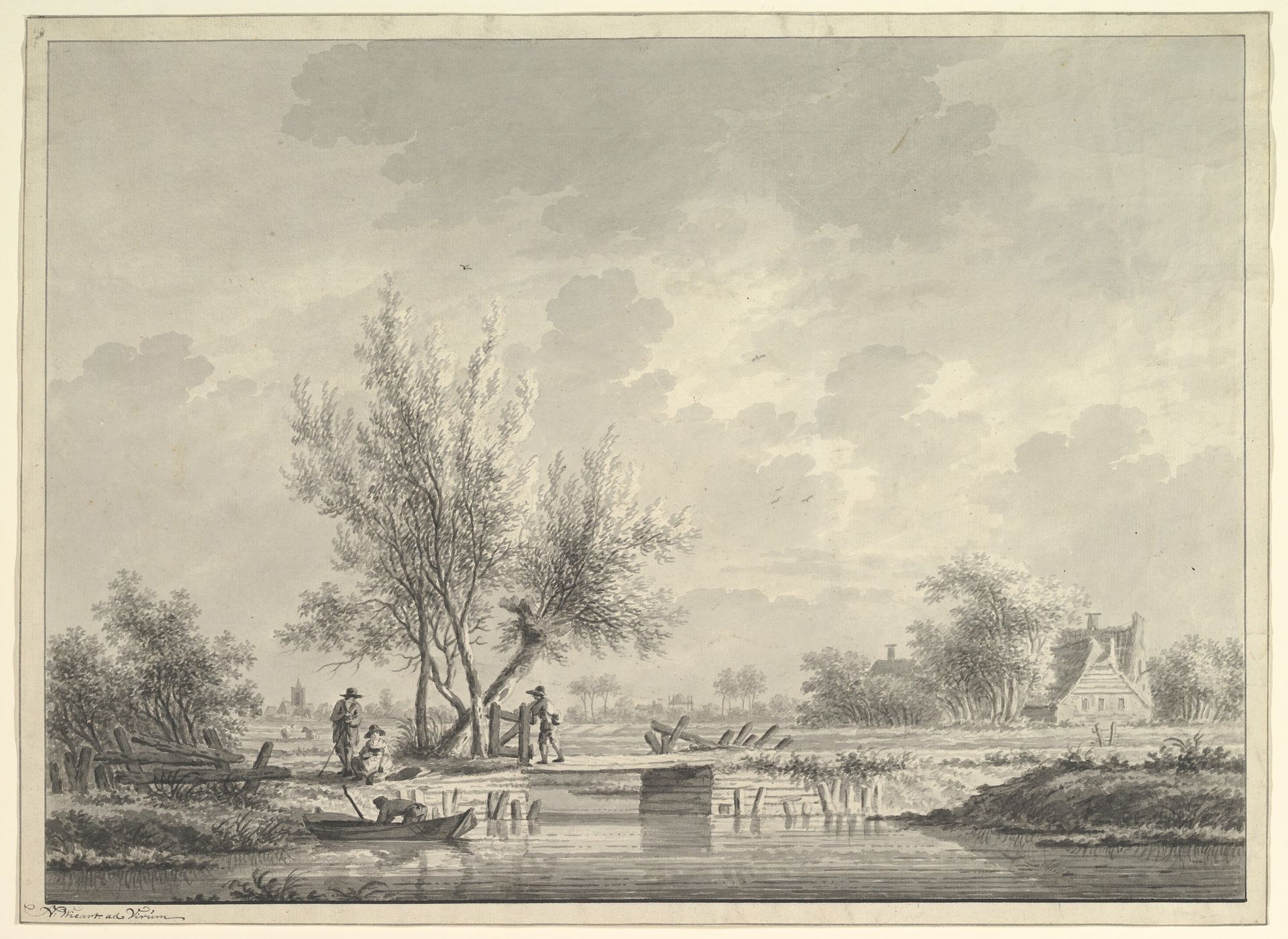 View of a Bridge in the Dutch Countryside with Figures by Nicolaas Wicart