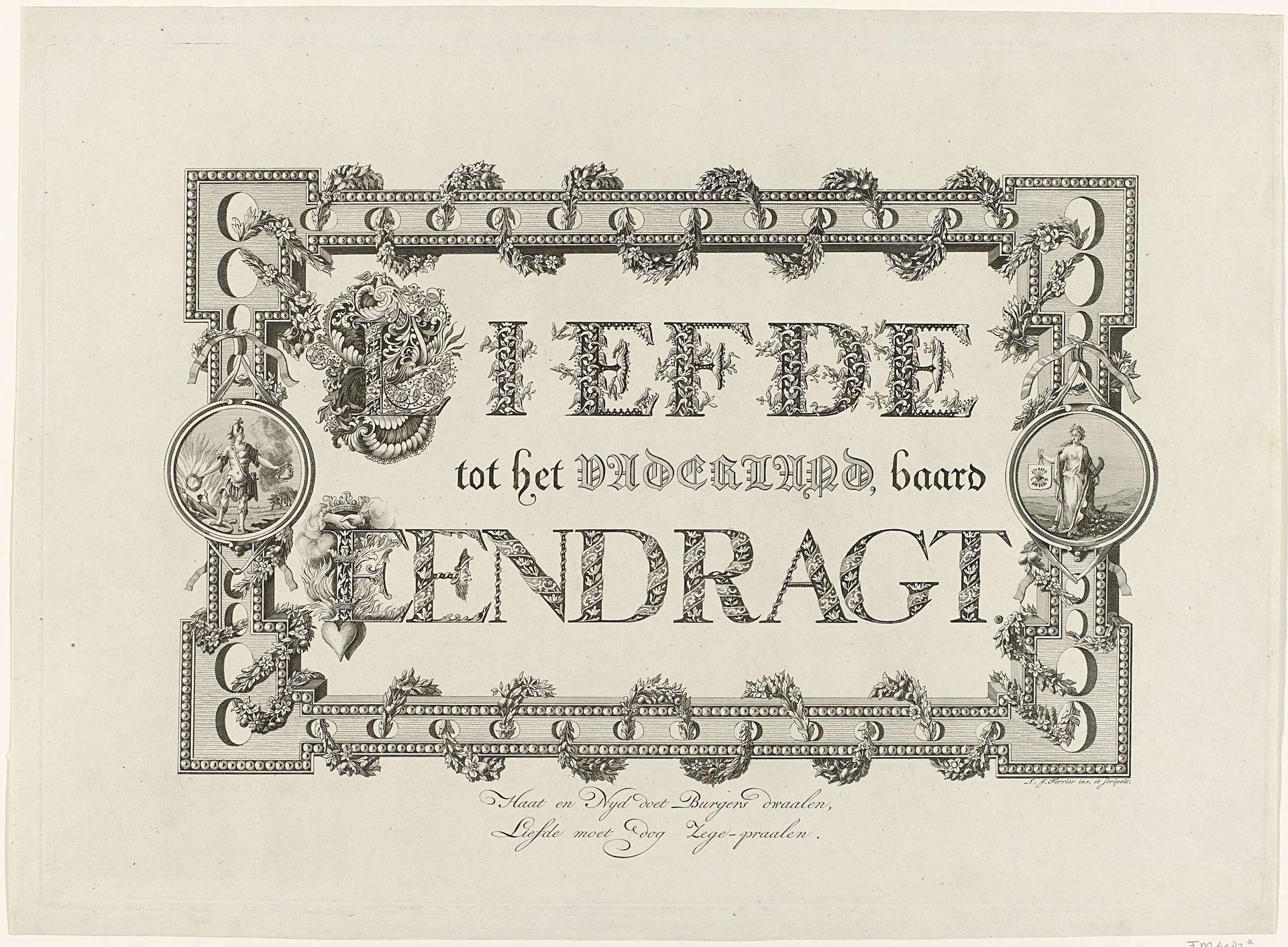 Kalligrafie op de eendracht van het land, 1787 by Leonard Jozef Ferrier
