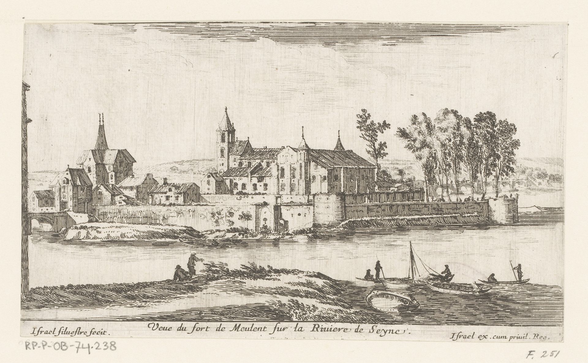 Gezicht op fort Meulan aan de Seine by Israel Silvestre
