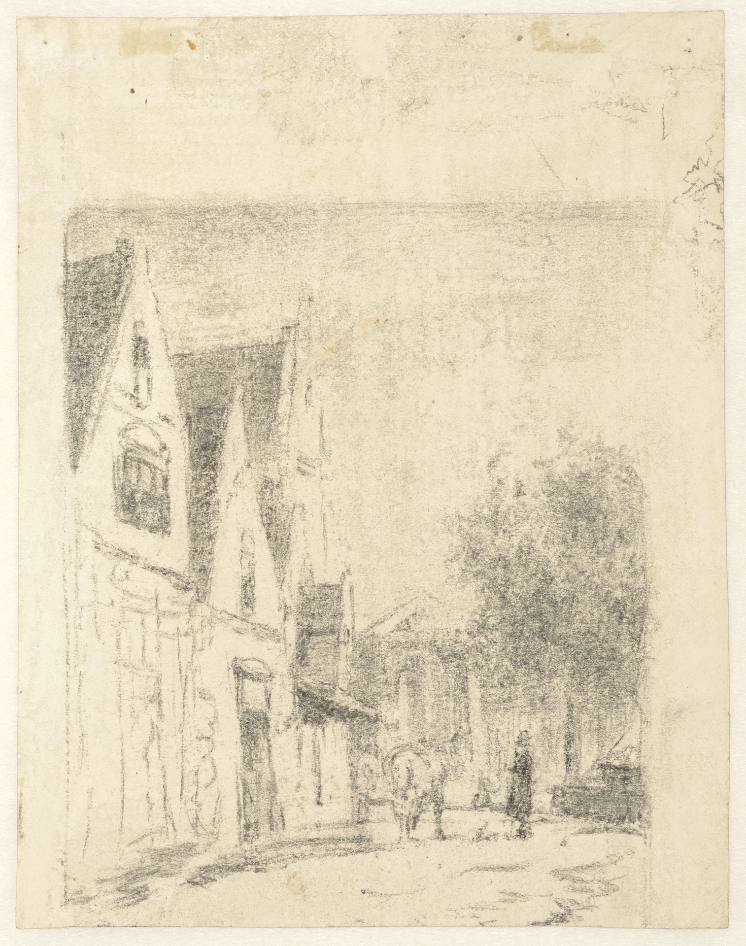 Gezicht op een straat met een paard en een man by Cornelis Springer