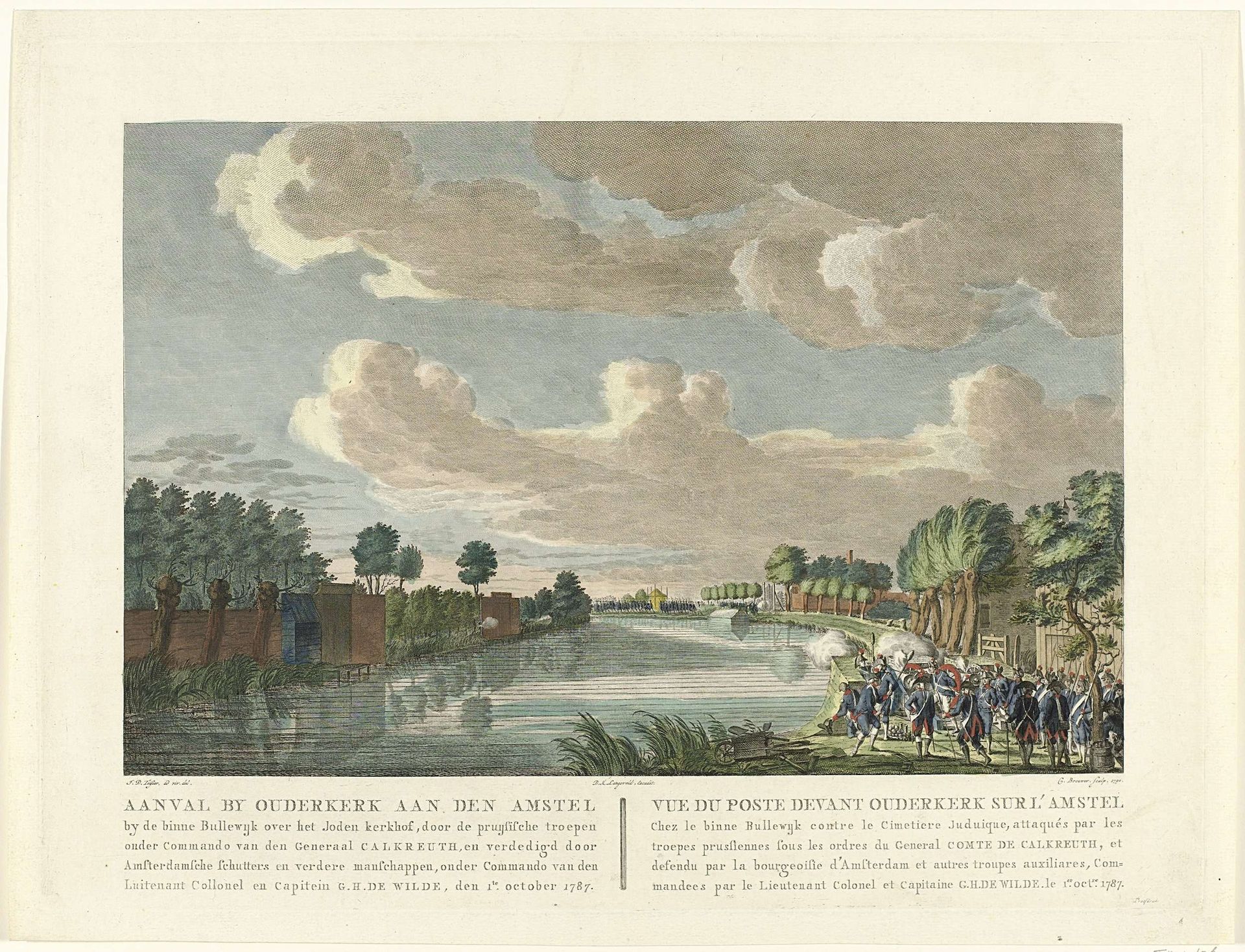 Aanval bij Ouderkerk aan de Amstel bij de Binnen-Bullewijk, 1787 by Cornelis Brouwer