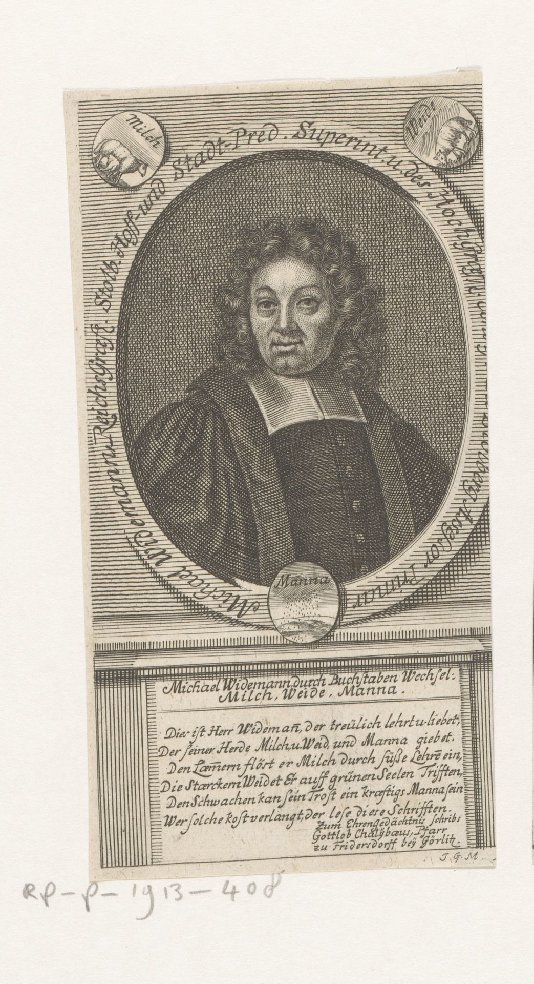 Portret van Michael Wiedemann by Johann Georg Mentzel