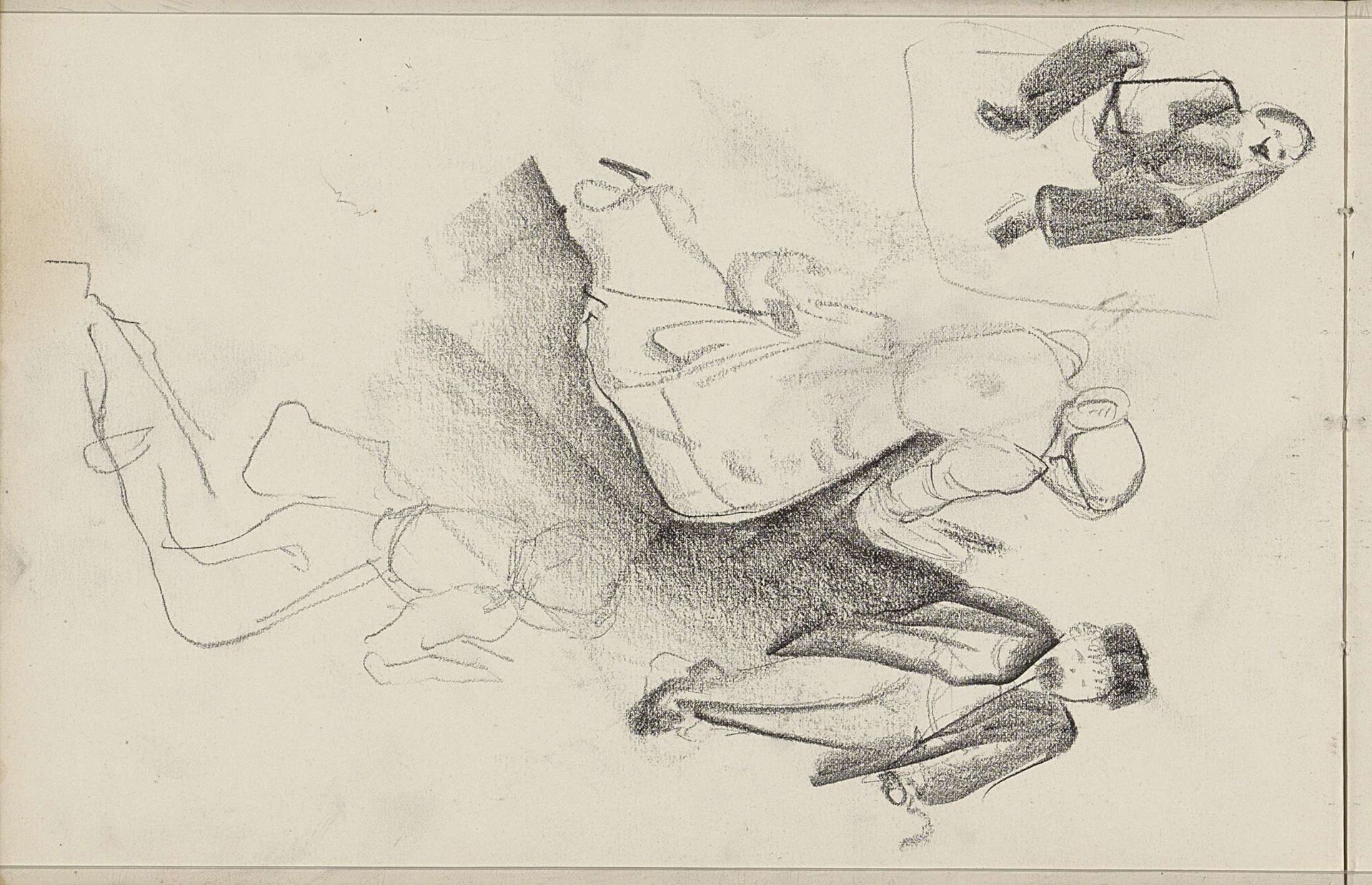 Studieblad, onder andere met een knielende vrouw by Carel Adolph Lion Cachet