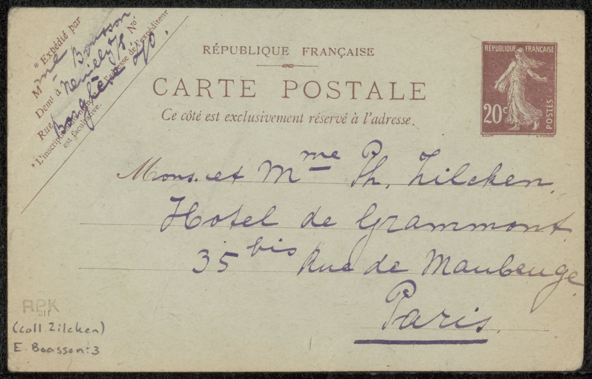 Briefkaart aan Philip Zilcken by Selma Boasson