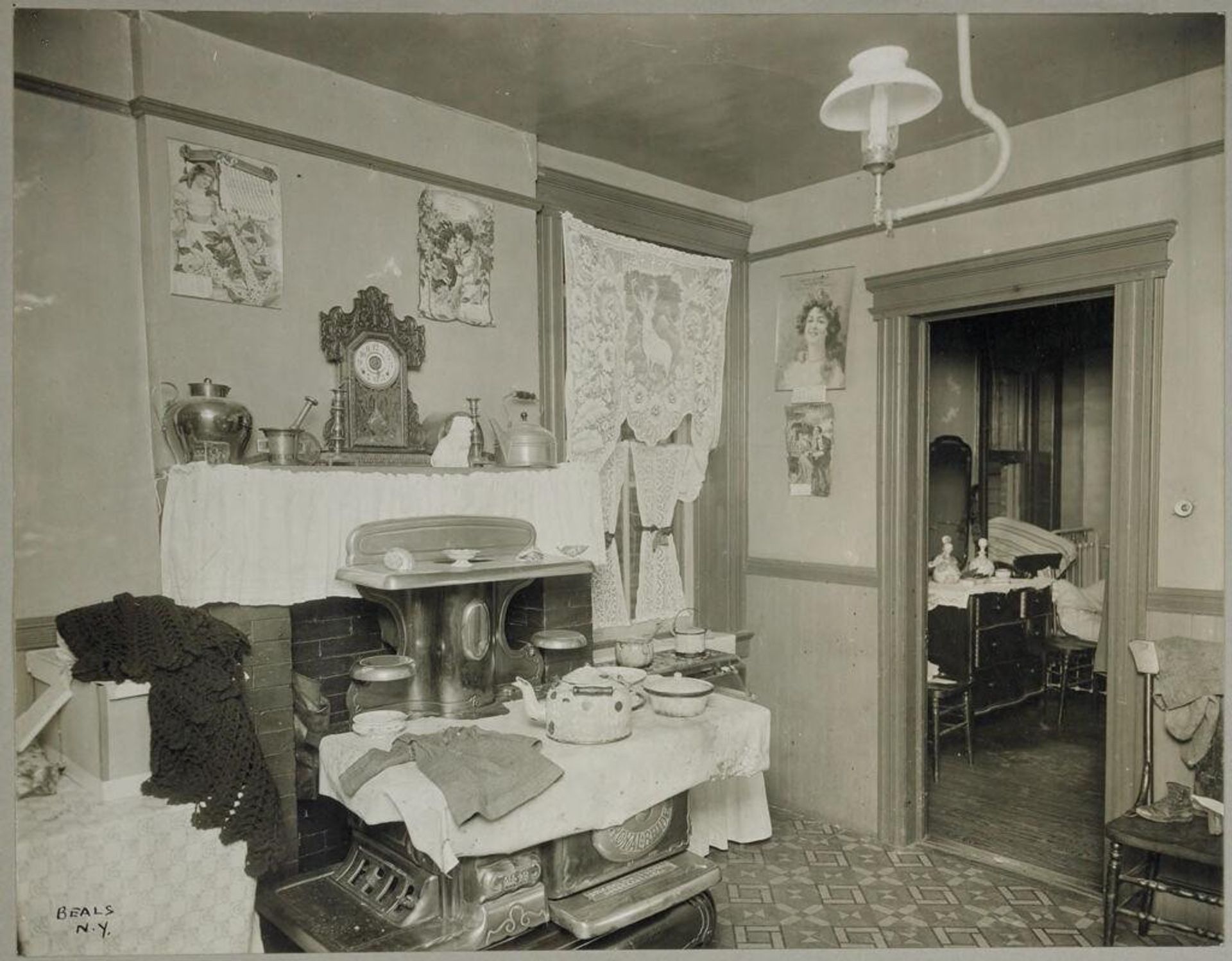 Housing, Conditions: United States. New Jersey. Newark: Housing Conditions in Newark, New Jersey: I. Dark rooms face upon a narrow shaft in building indicated by "X" in photograph II. by Jessie Tarbox Beals