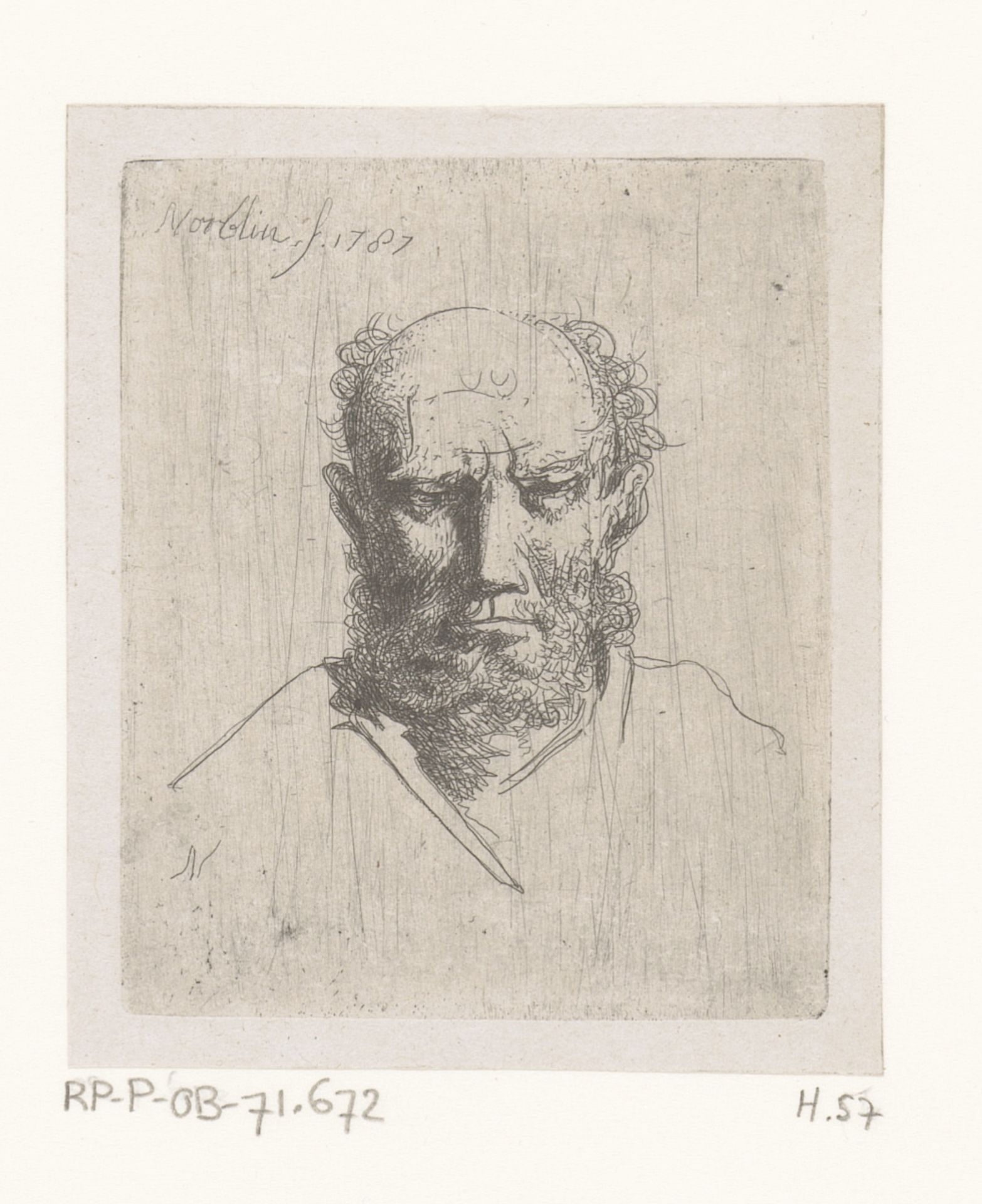 Kop van kalende man met baard by Jean-Pierre Norblin de la Gourdaine
