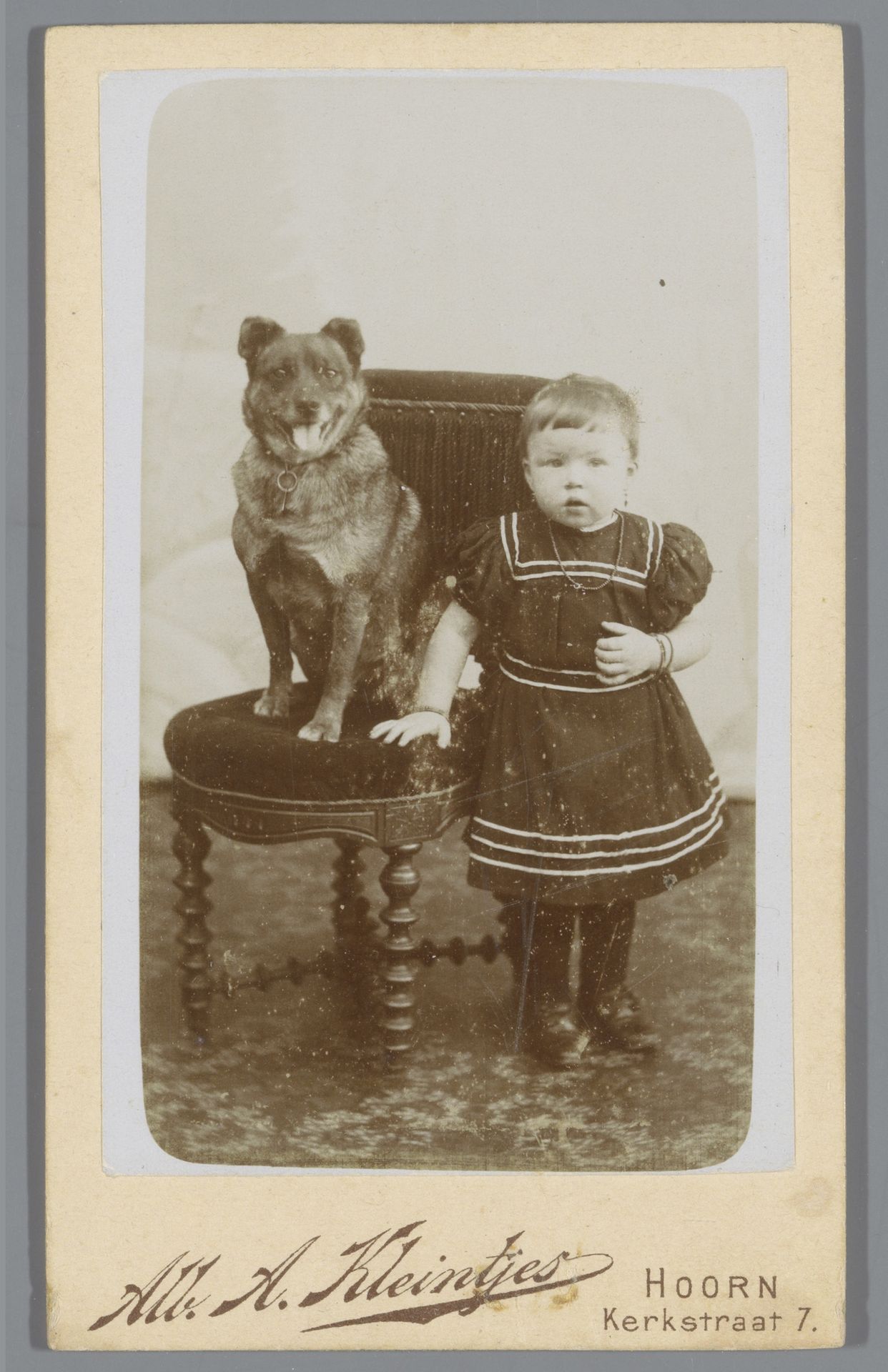 Portret van een onbekend meisje met een hond by Albert A. Kleintjes