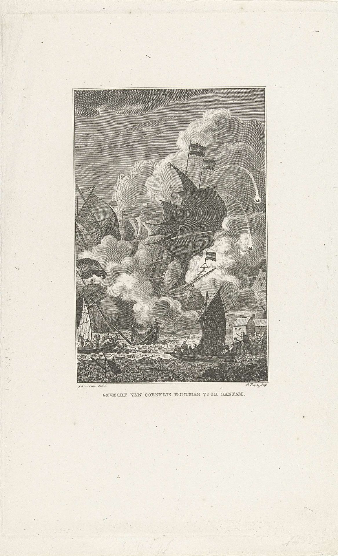 Cornelis de Houtman in gevecht vóór Bantam, 1596 by Philippus Velijn
