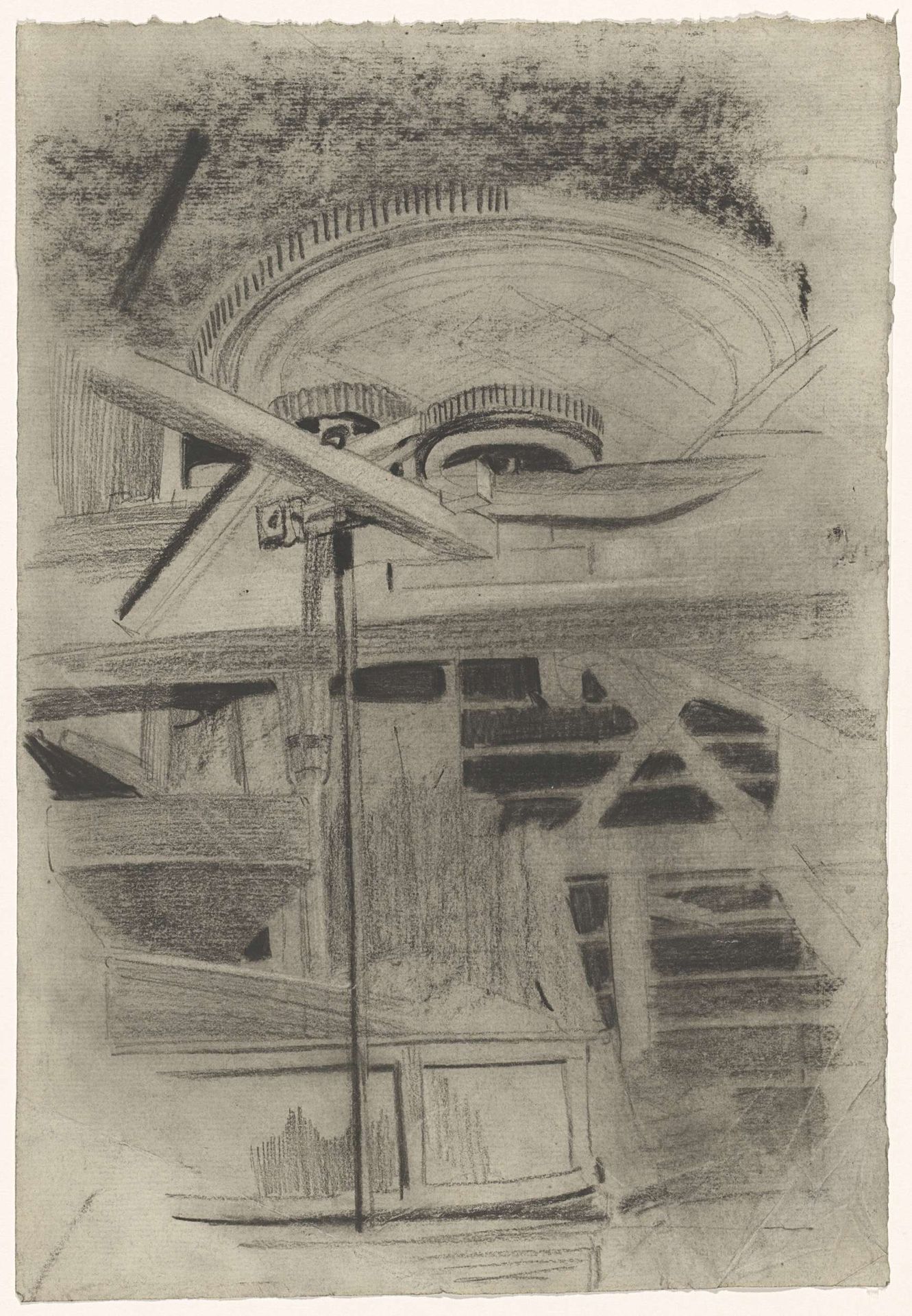 Deel van een machine met drie tandwielen by Carel Adolph Lion Cachet