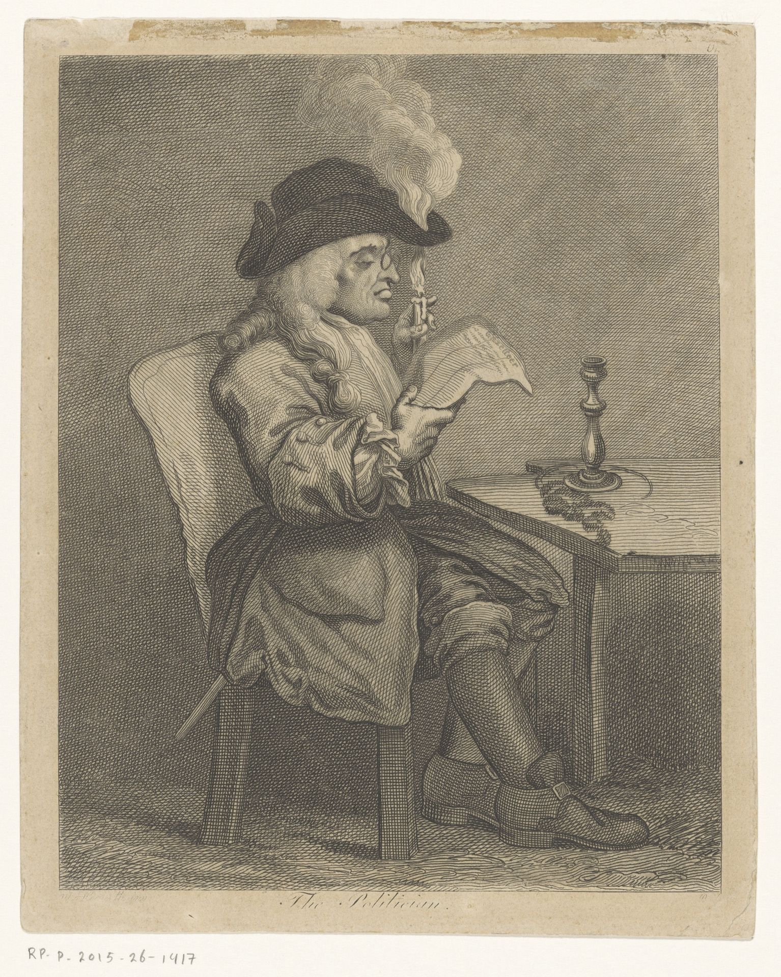 Man leest de krant met een kaars by Anonymous