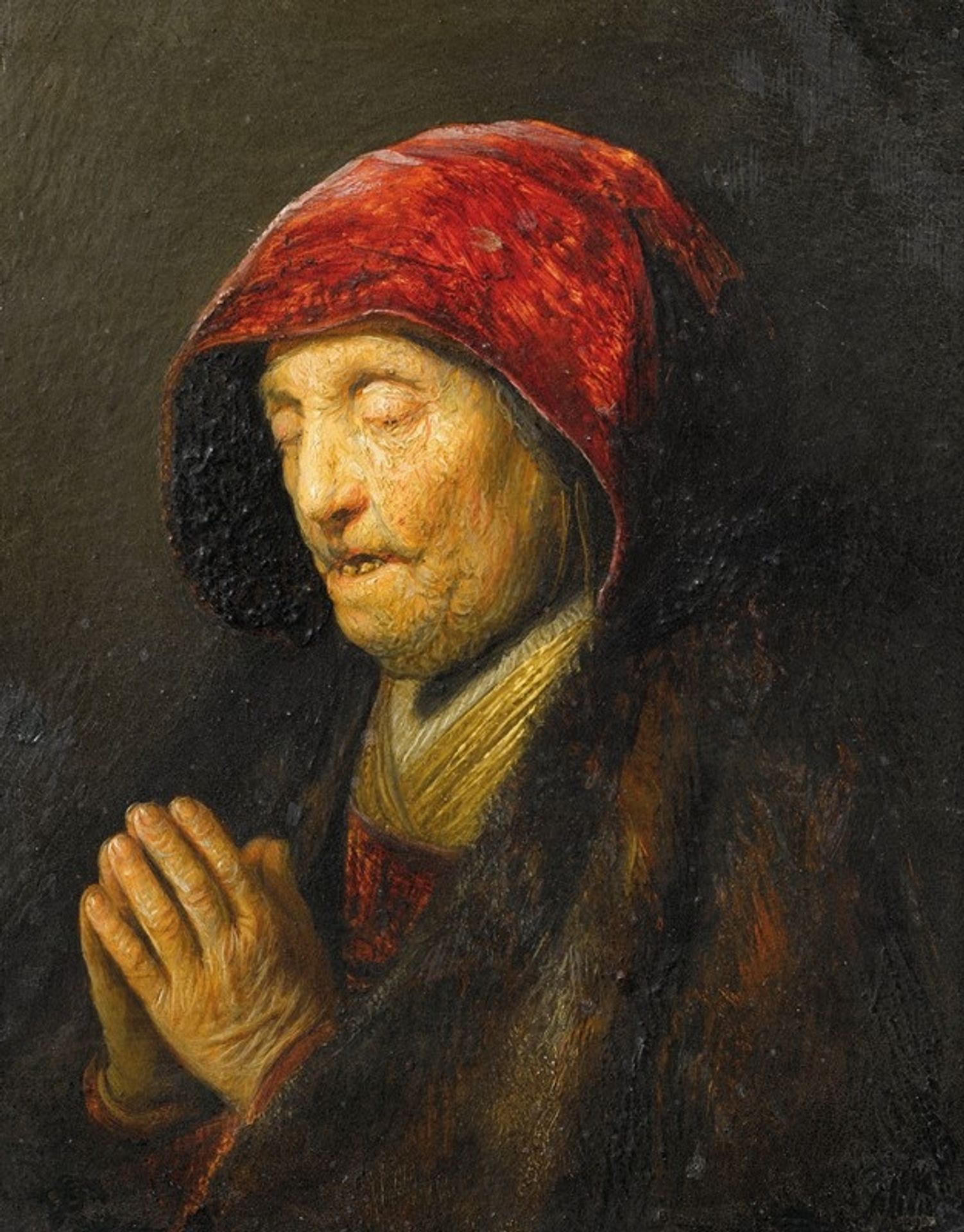 Old woman praying by Rembrandt van Rijn
