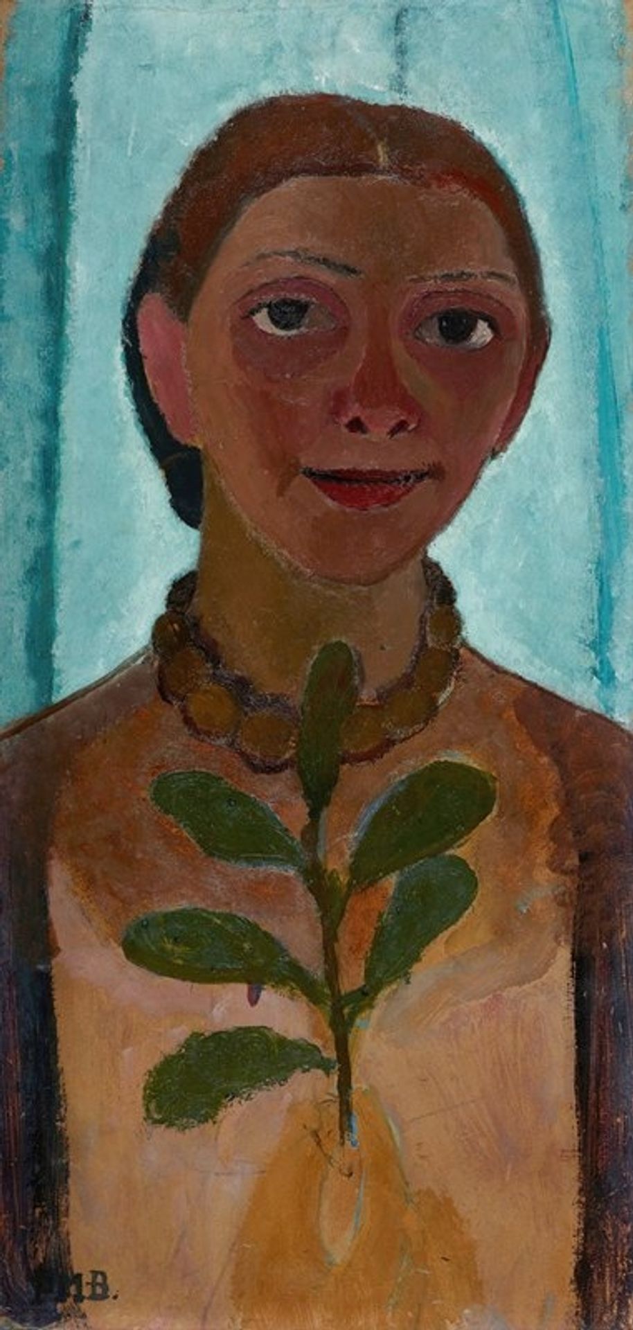 Self-portrait with a camellia branch by Paula Modersohn-Becker