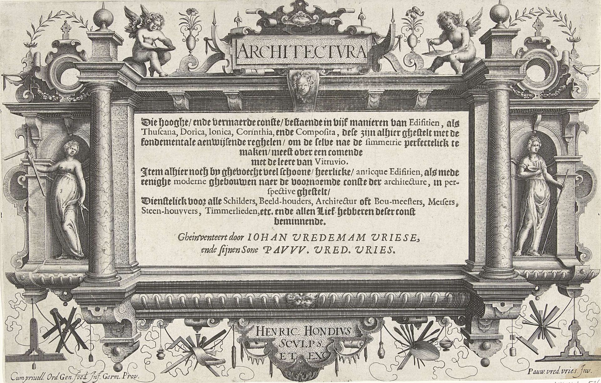 Titelpagina voor: Hans en Paul Vredeman de Vries, Architectura, 1606-7 by Hendrick Hondius I