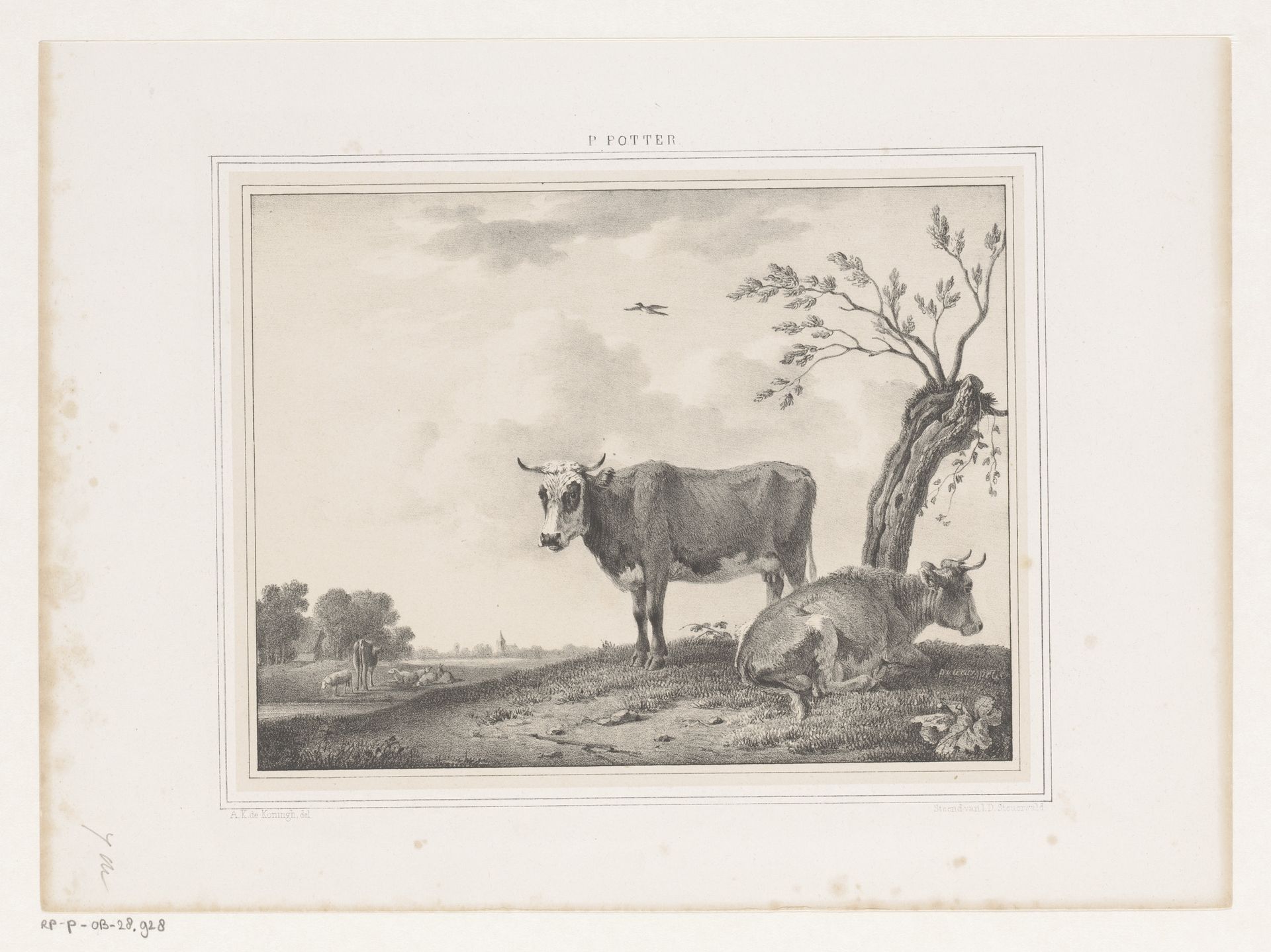Landschap met stieren by Arie Ketting de Koningh