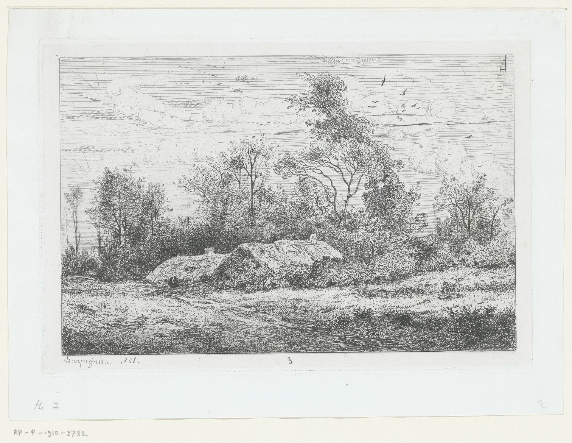 Landschap met boerenwoningen by Henri-Joseph Harpignies
