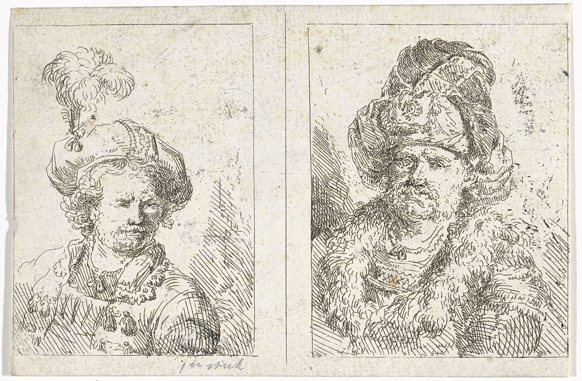 Twee mannenbustes by Abraham van Strij
