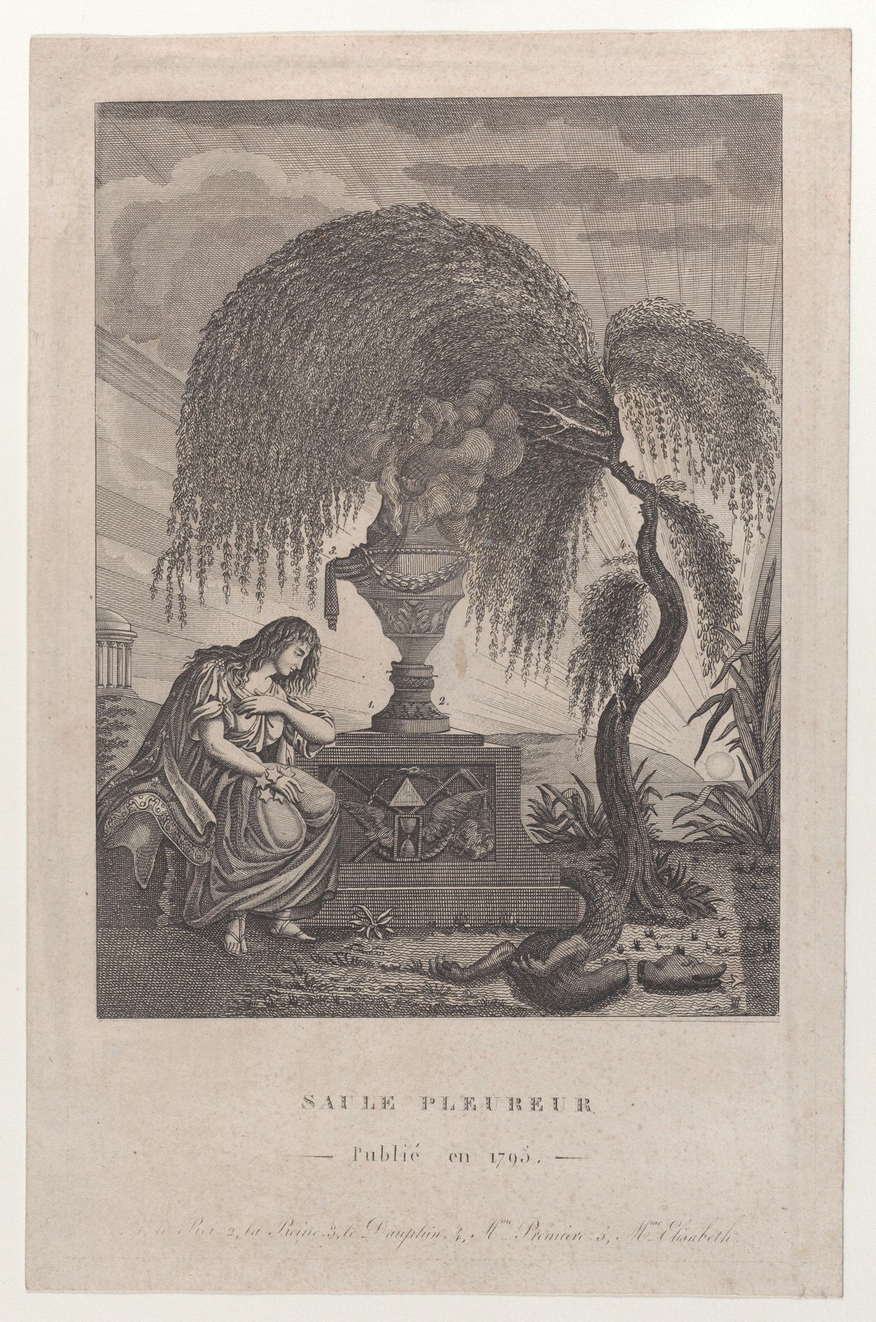 The Weeping Willow with hidden silhouettes of the Royal family by Anonymous