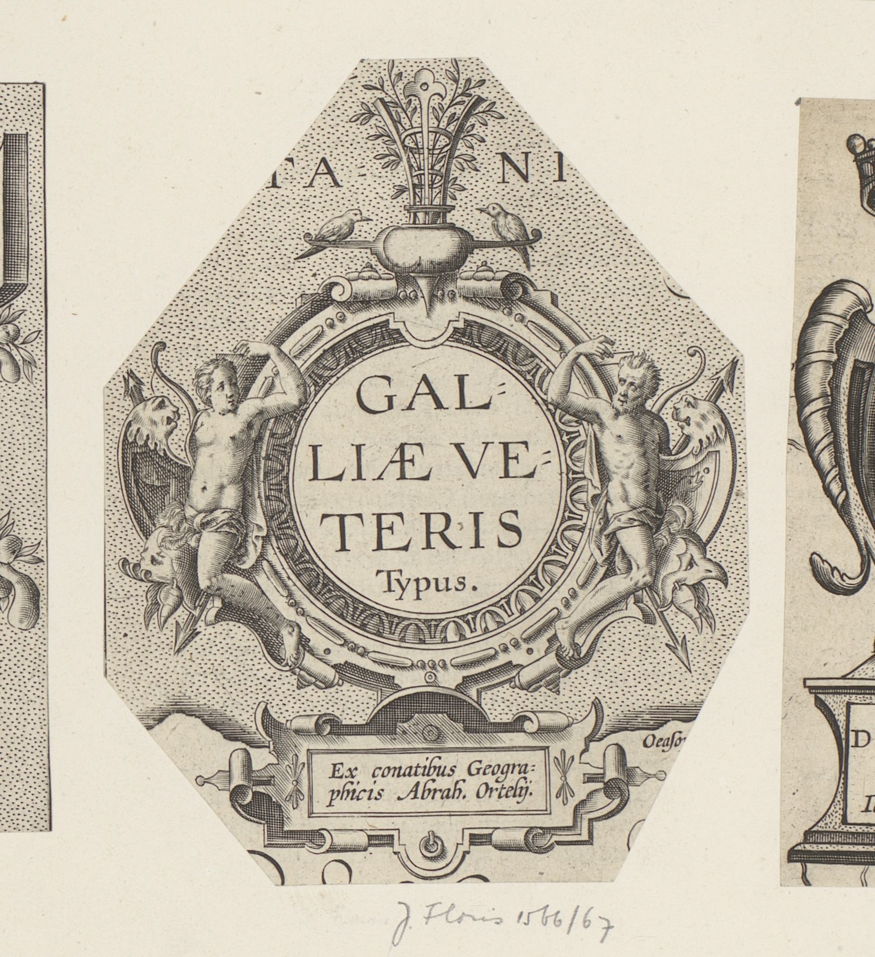 Ronde cartouche met twee manfiguren by Anonymous