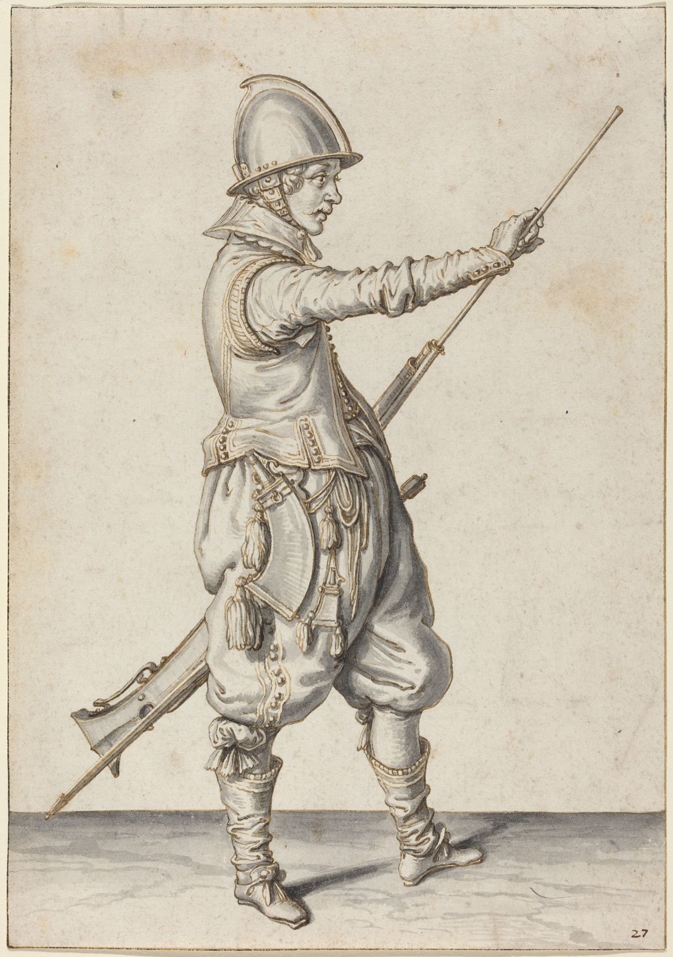 Elegantly Dressed Soldier Tamping His Caliver by Jacques de Gheyn II