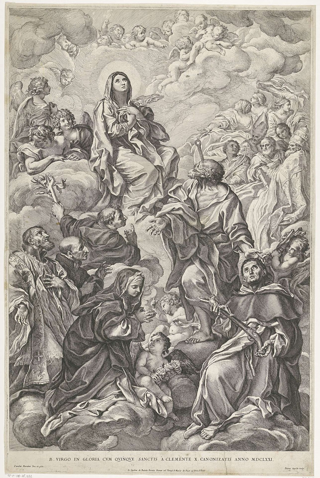 Maria met vijf heiligen by Pietro Aquila