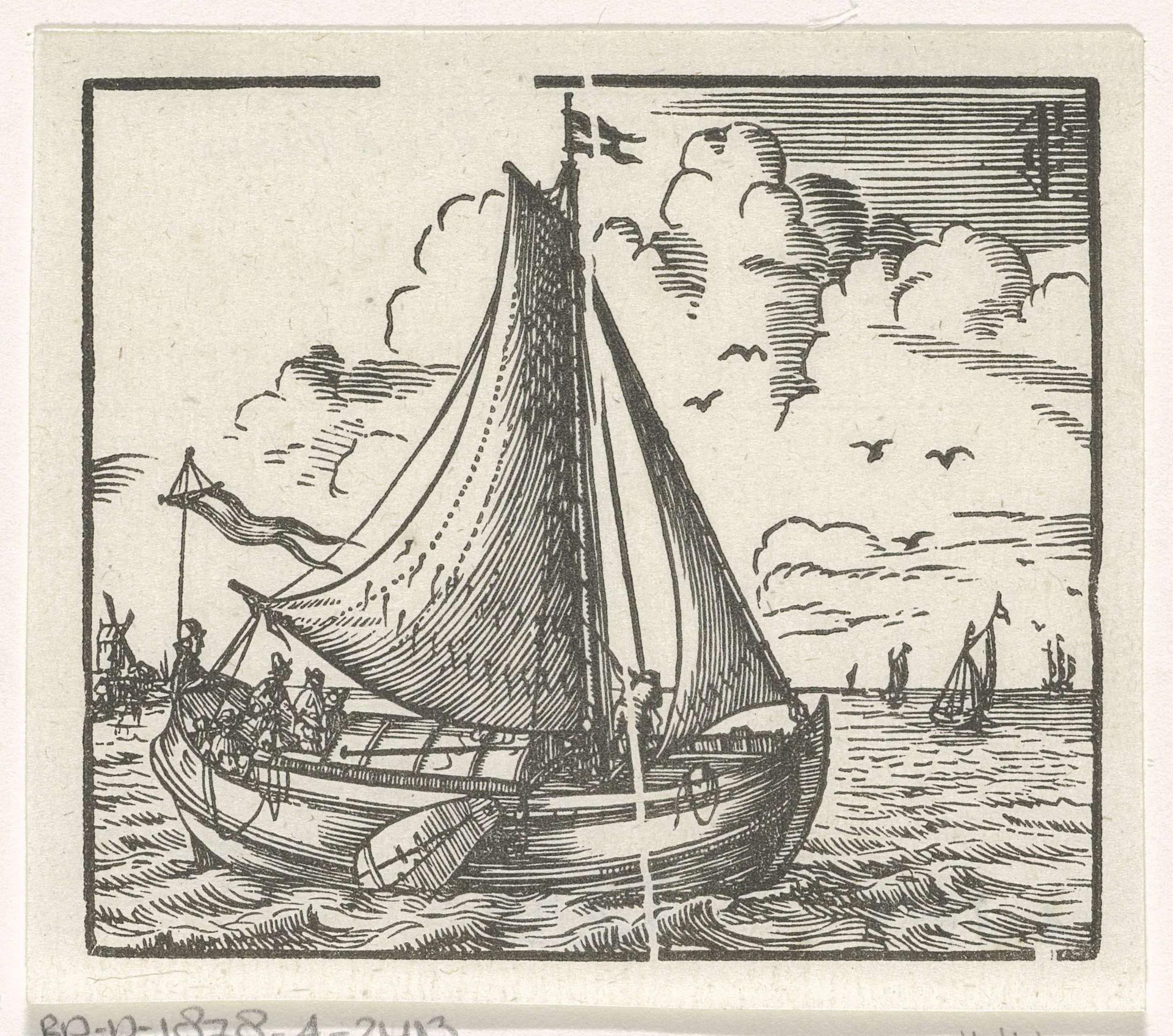 Zeilschip nabij een kust by Isaac Vincentsz. van der Vinne
