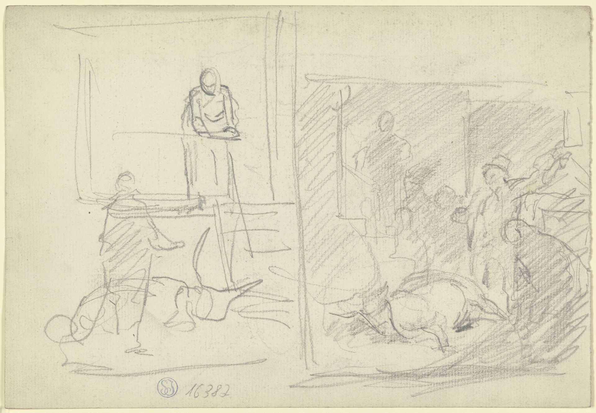 Liegender Stier und Umstehende by Otto Scholderer