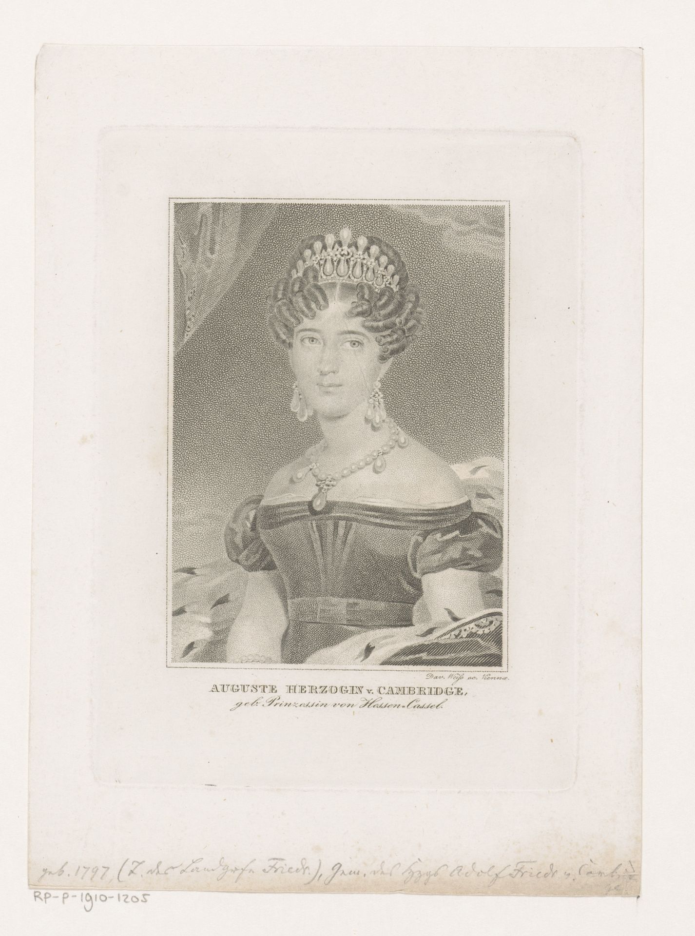 Portret van Augusta van Hessen-Kassel, hertogin van Cambridge by David Weiss