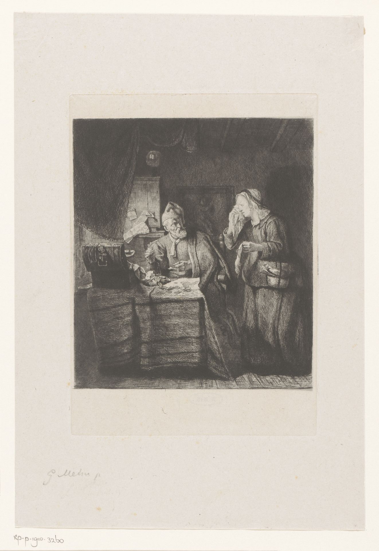 Woekeraar en een vrouw in tranen by Léopold Flameng
