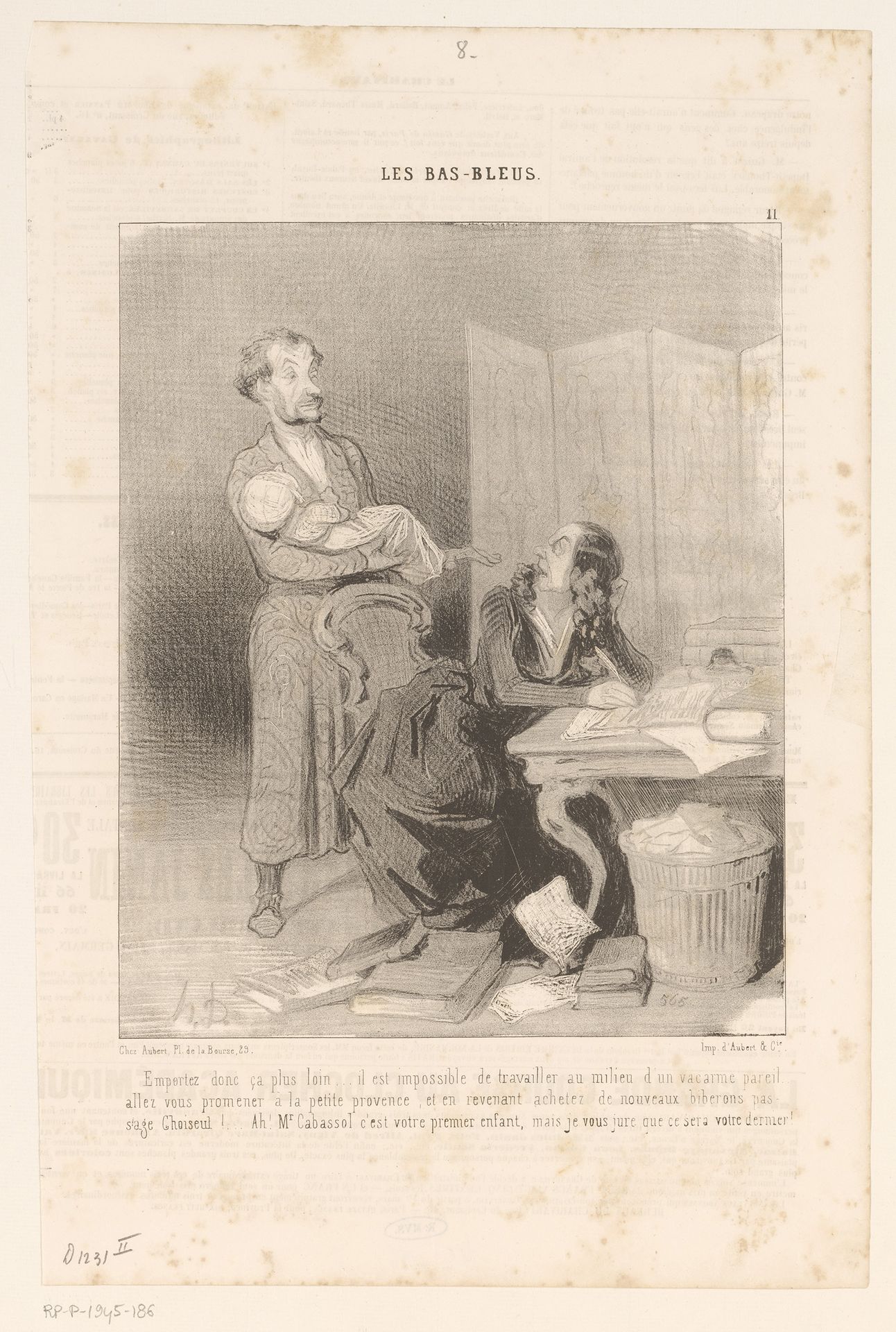 Karikatuur van twee ouders met een baby by Honoré Daumier