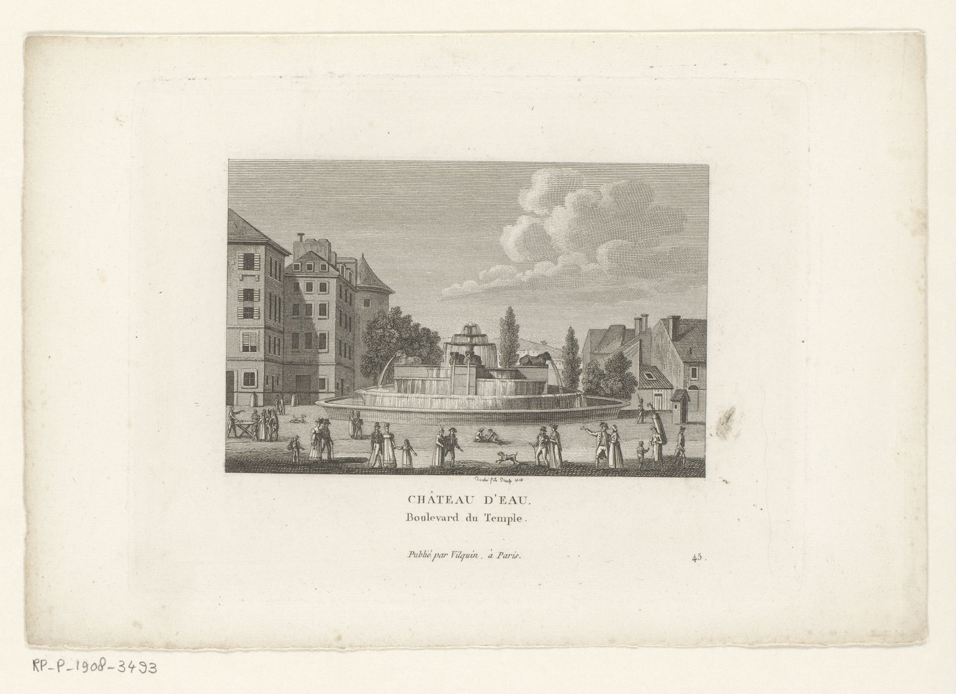 Gezicht op het Château d'Eau te Parijs by François Louis Couché