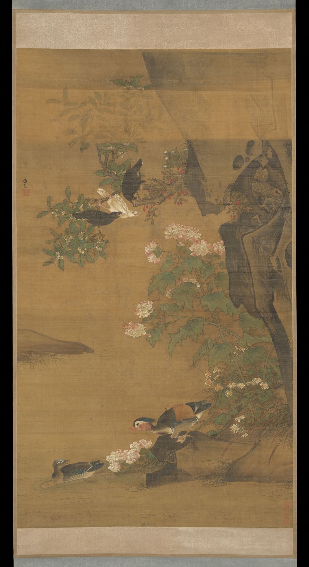 Mandarin ducks and cotton rose hibiscus by Lü Ji 呂紀