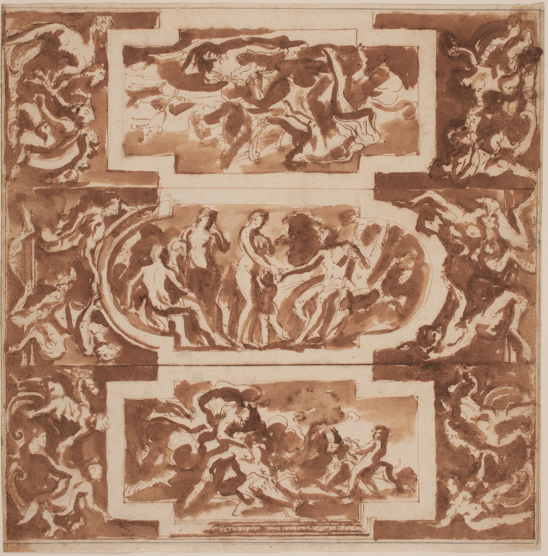 Modello for a Ceiling: Diana and the Dead Endymion, the Judgment of Paris, and the Death of Adonis by Nicolas Poussin
