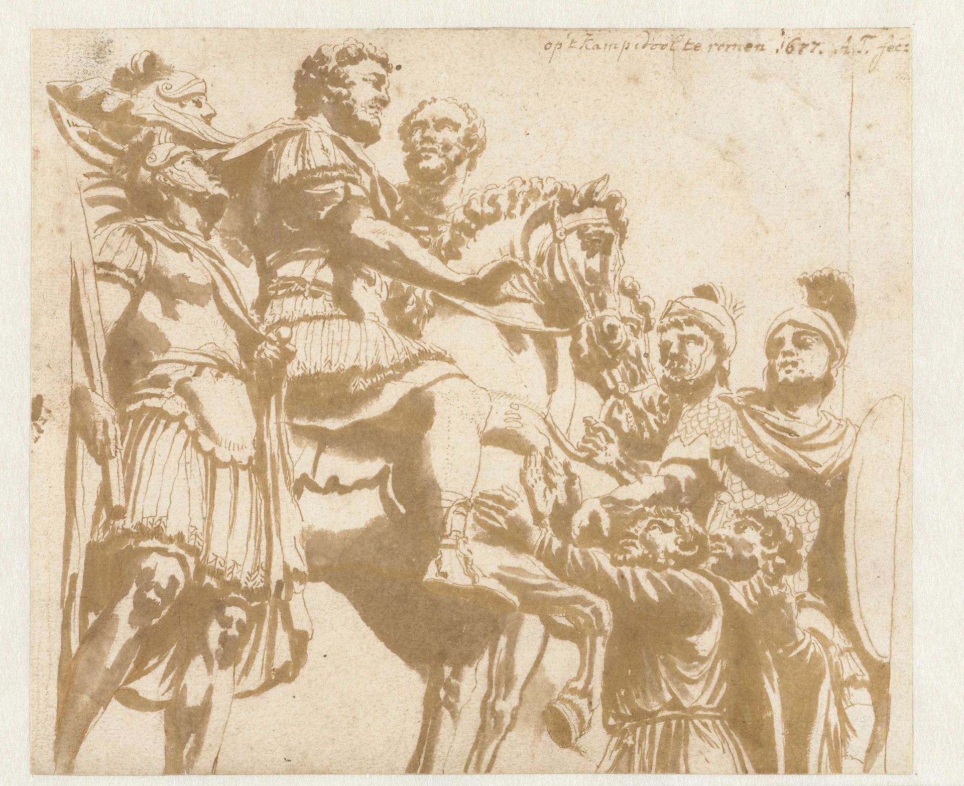 Reliëf met Marcus Aurelius en de overwonnen barbaren by Augustinus (I) Terwesten